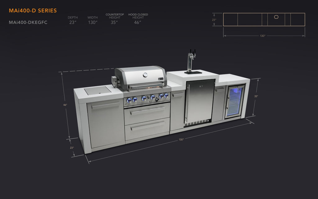 Mont Alpi 400 Deluxe Island with a Kegerator and  Fridge Cabinet - Wheatland Fireplace