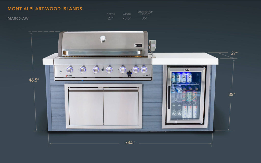 Mont Alpi 6-Burner Stainless Steel Art-wood Outdoor Island Grill - Wheatland Fireplace