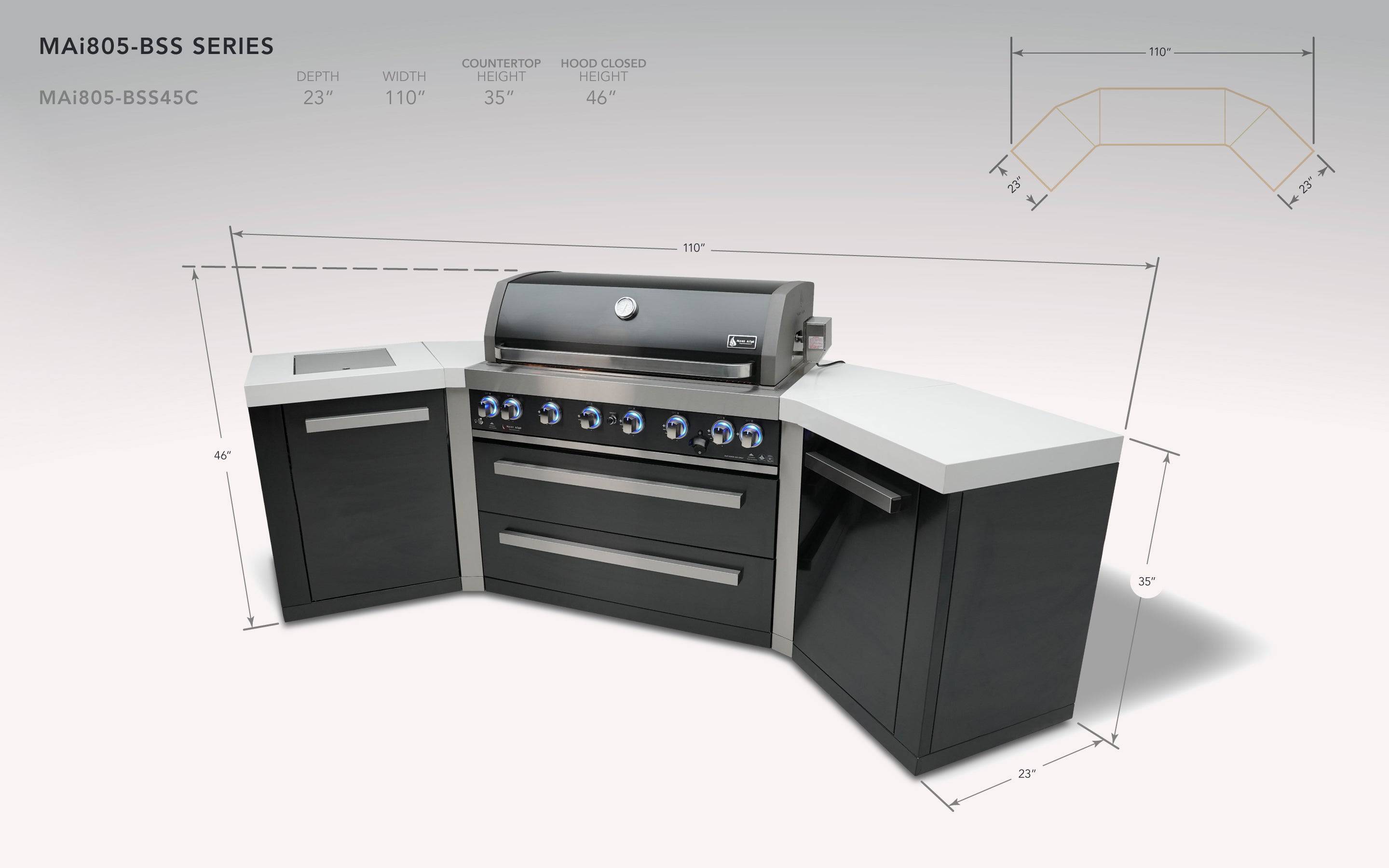 Mont Alpi 805 Black Stainless Steel Island with 45 Degree Corners - Wheatland Fireplace