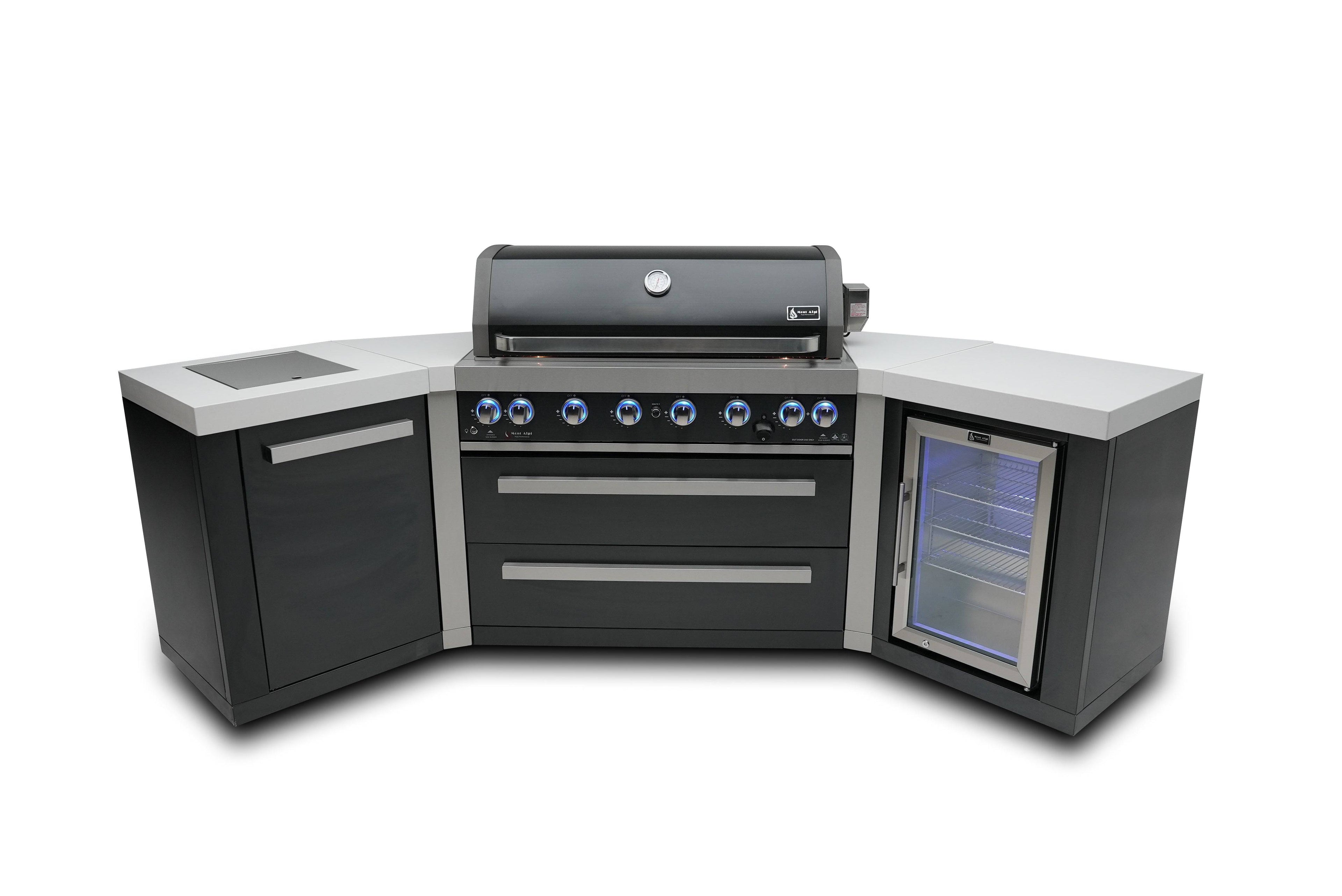 Mont Alpi 805 Black Stainless Steel Island with 45 Degree Corners and a Fridge Cabinet - Wheatland Fireplace