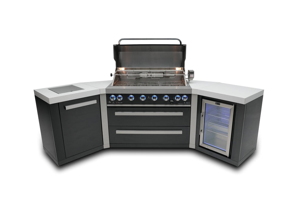 Mont Alpi 805 Black Stainless Steel Island with 45 Degree Corners and a Fridge Cabinet - Wheatland Fireplace