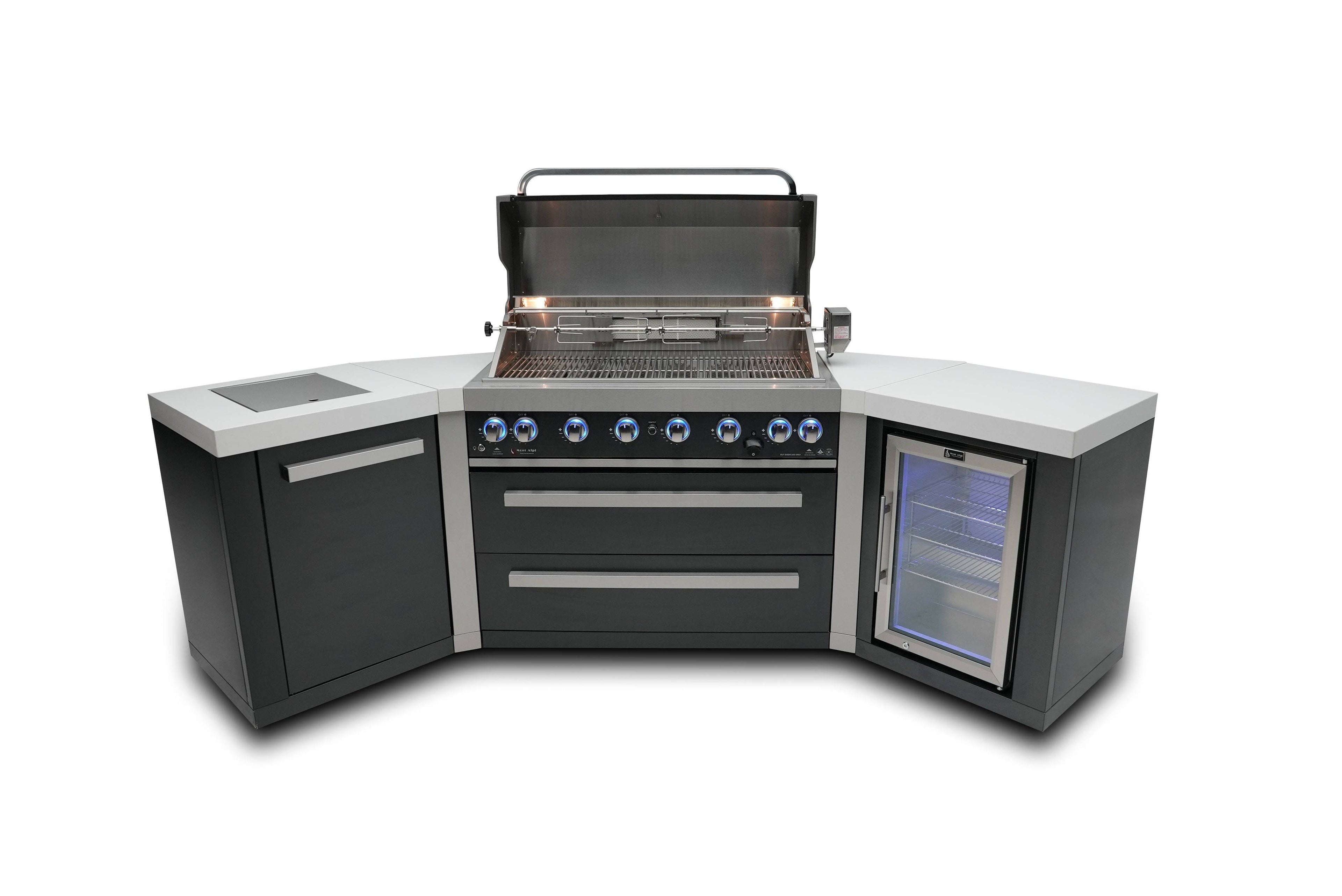 Mont Alpi 805 Black Stainless Steel Island with 45 Degree Corners and a Fridge Cabinet - Wheatland Fireplace