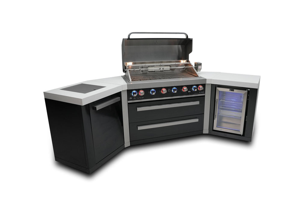 Mont Alpi 805 Black Stainless Steel Island with 45 Degree Corners and a Fridge Cabinet - Wheatland Fireplace