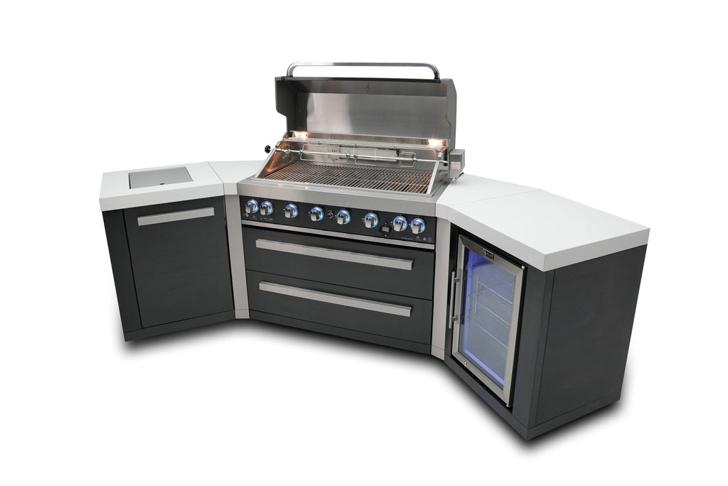 Mont Alpi 805 Black Stainless Steel Island with 45 Degree Corners and a Fridge Cabinet - Wheatland Fireplace