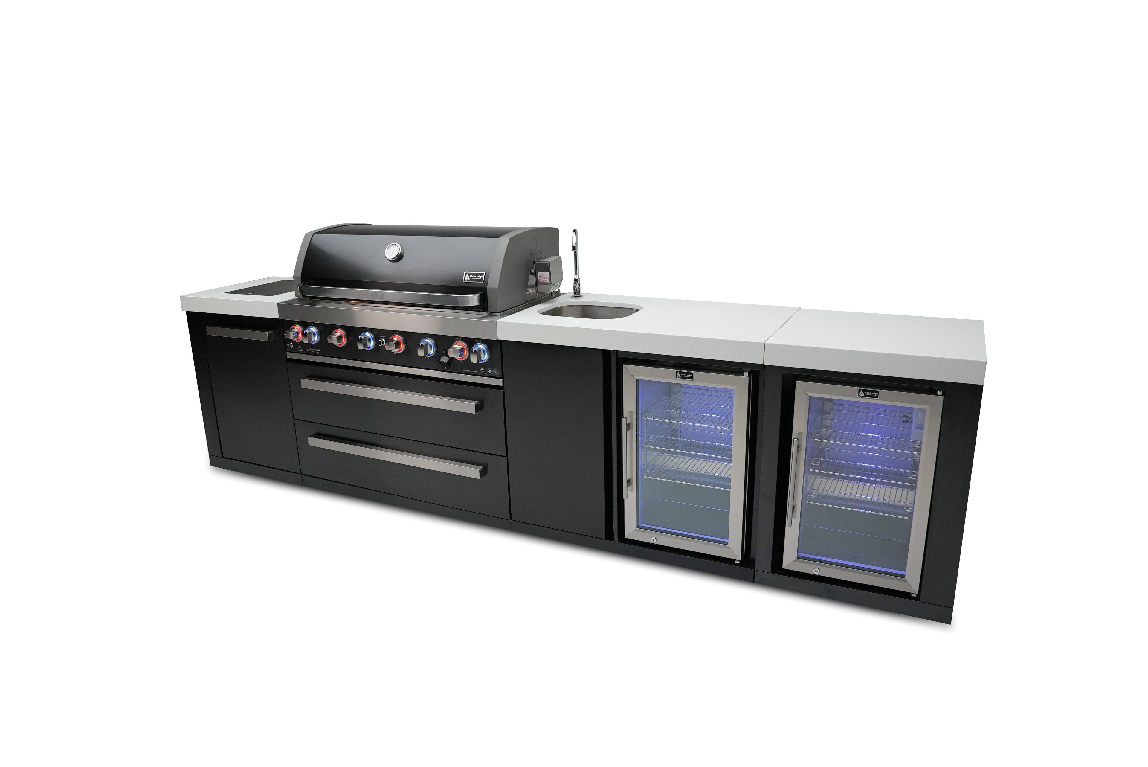 Mont Alpi 805 Black Stainless Steel Island with a Beverage Center and Fridge Cabinet - Wheatland Fireplace