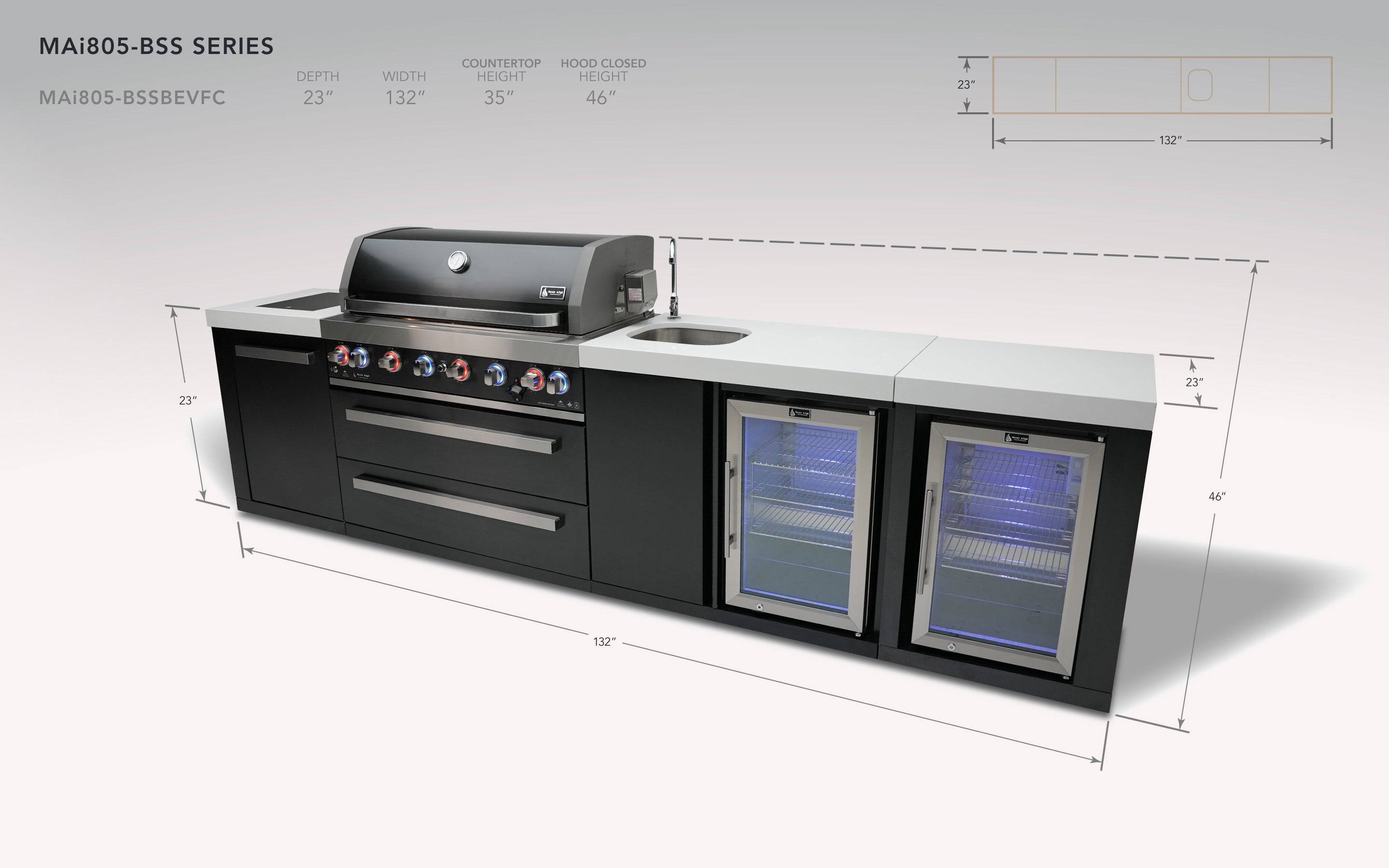 Mont Alpi 805 Black Stainless Steel Island with a Beverage Center and Fridge Cabinet - Wheatland Fireplace