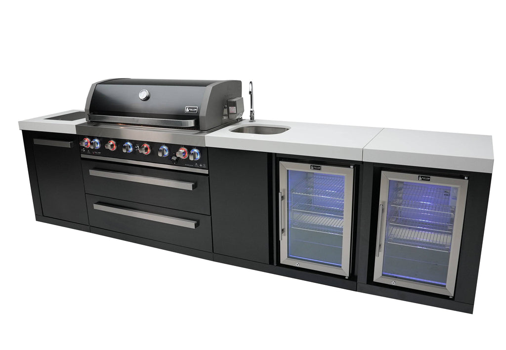 Mont Alpi 805 Black Stainless Steel Island with a Beverage Center and Fridge Cabinet - Wheatland Fireplace