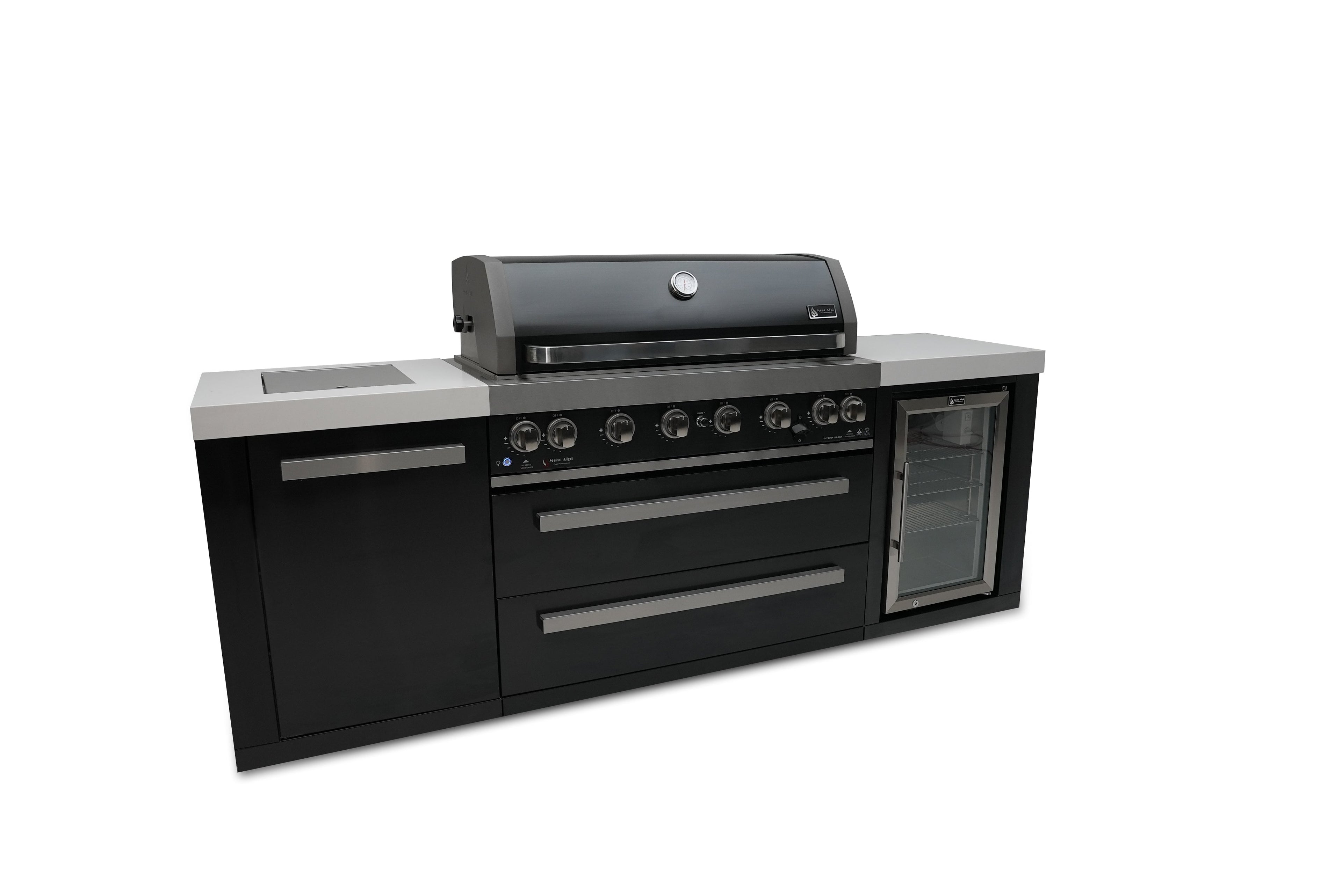 Mont Alpi 805 Black Stainless Steel Island with a Fridge Cabinet - Wheatland Fireplace