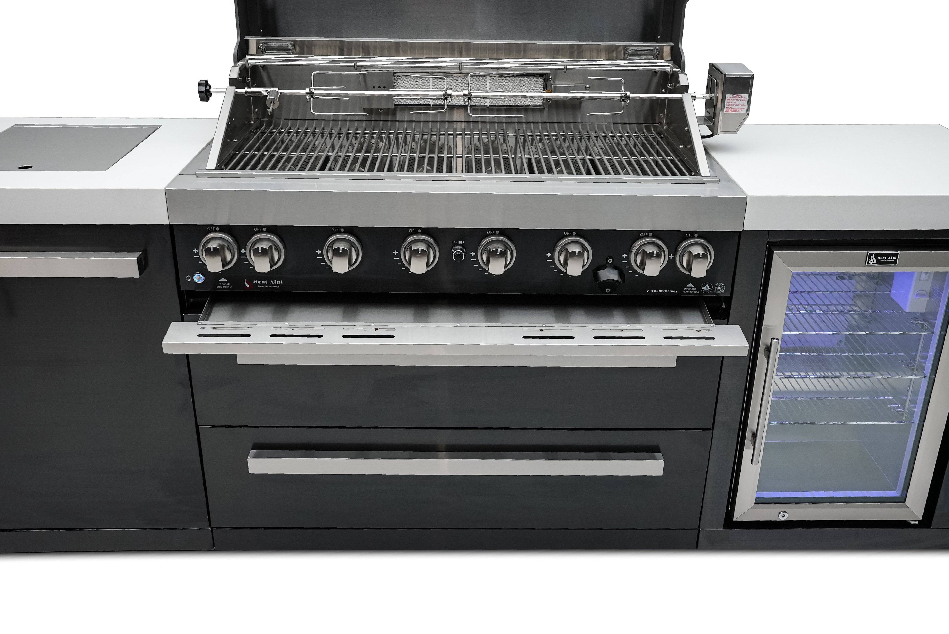 Mont Alpi 805 Black Stainless Steel Island with a Fridge Cabinet - Wheatland Fireplace