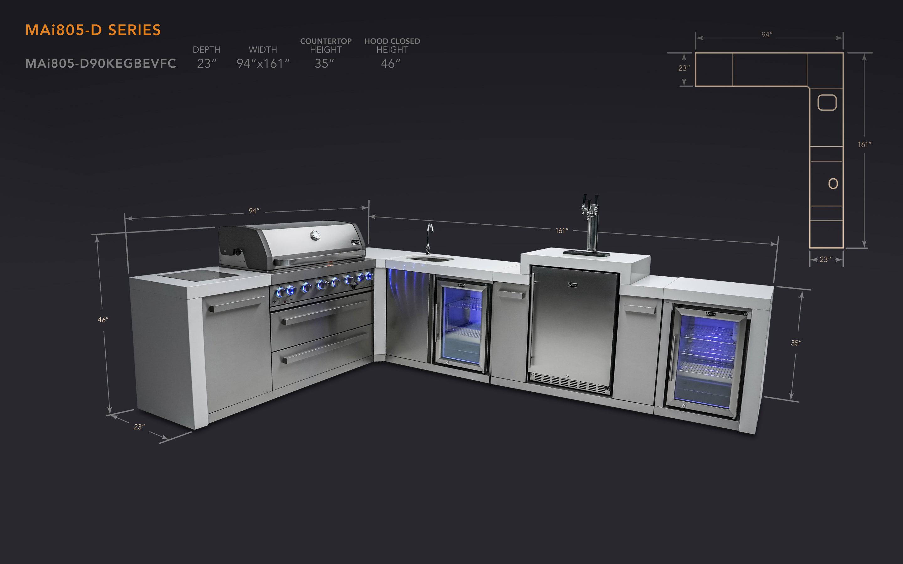 Mont Alpi 805 Deluxe Island with a 90 Degree Corner, Kegerator, Beverage Center and Fridge Cabinet - Wheatland Fireplace