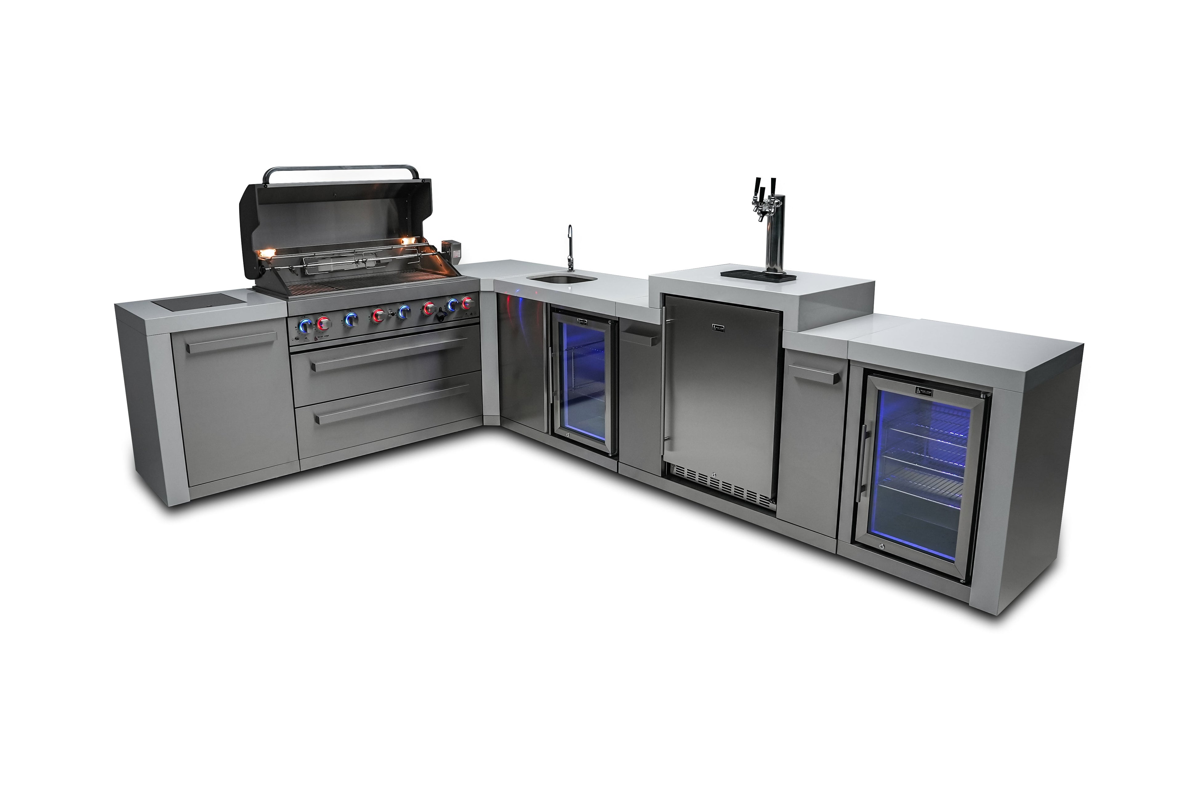 Mont Alpi 805 Deluxe Island with a 90 Degree Corner, Kegerator, Beverage Center and Fridge Cabinet - Wheatland Fireplace