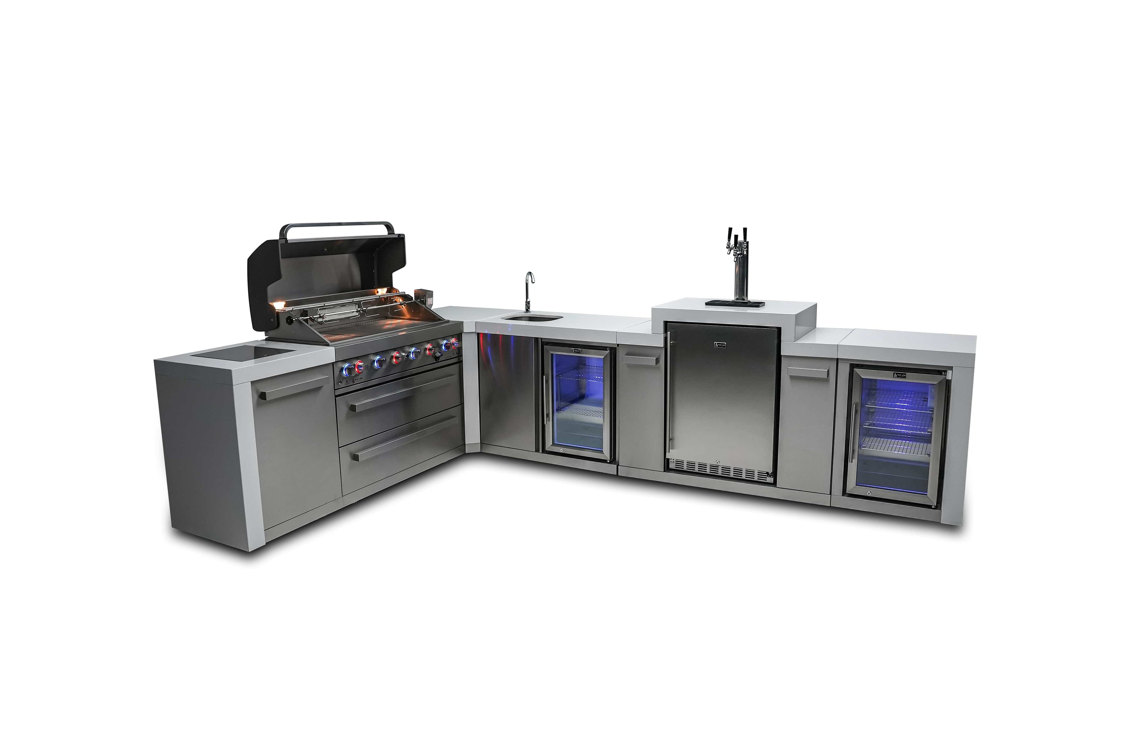 Mont Alpi 805 Deluxe Island with a 90 Degree Corner, Kegerator, Beverage Center and Fridge Cabinet - Wheatland Fireplace