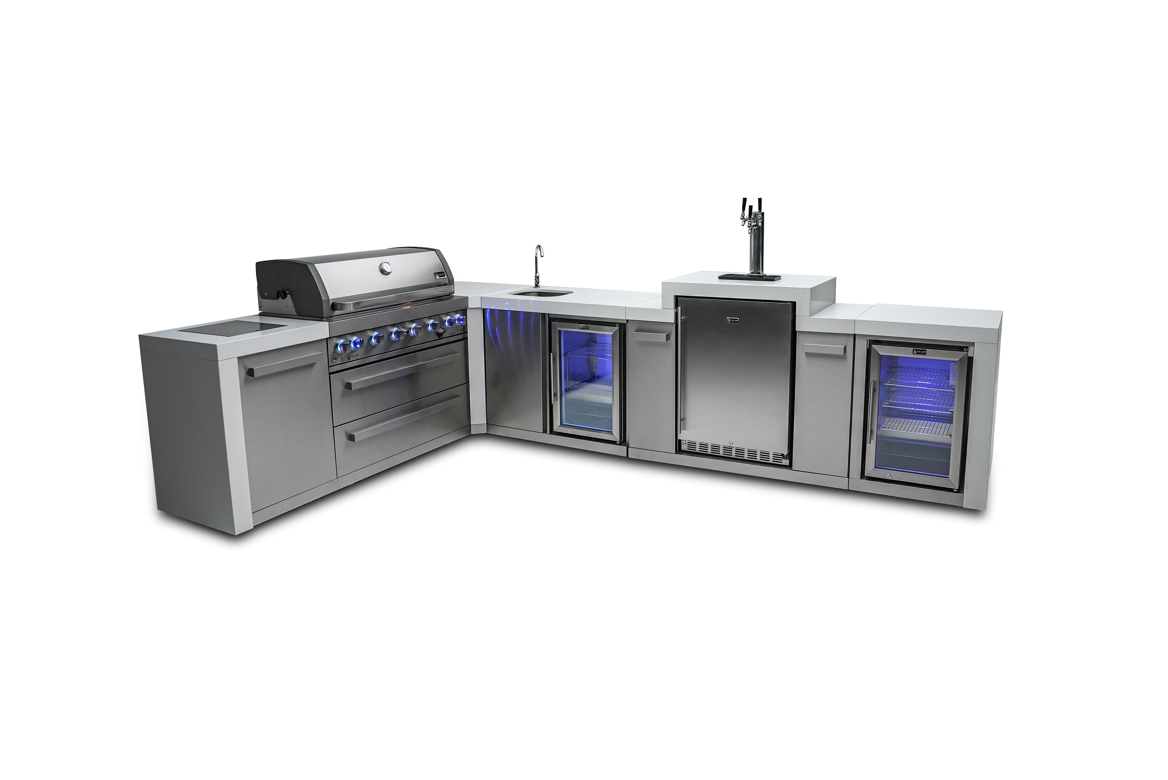 Mont Alpi 805 Deluxe Island with a 90 Degree Corner, Kegerator, Beverage Center and Fridge Cabinet - Wheatland Fireplace