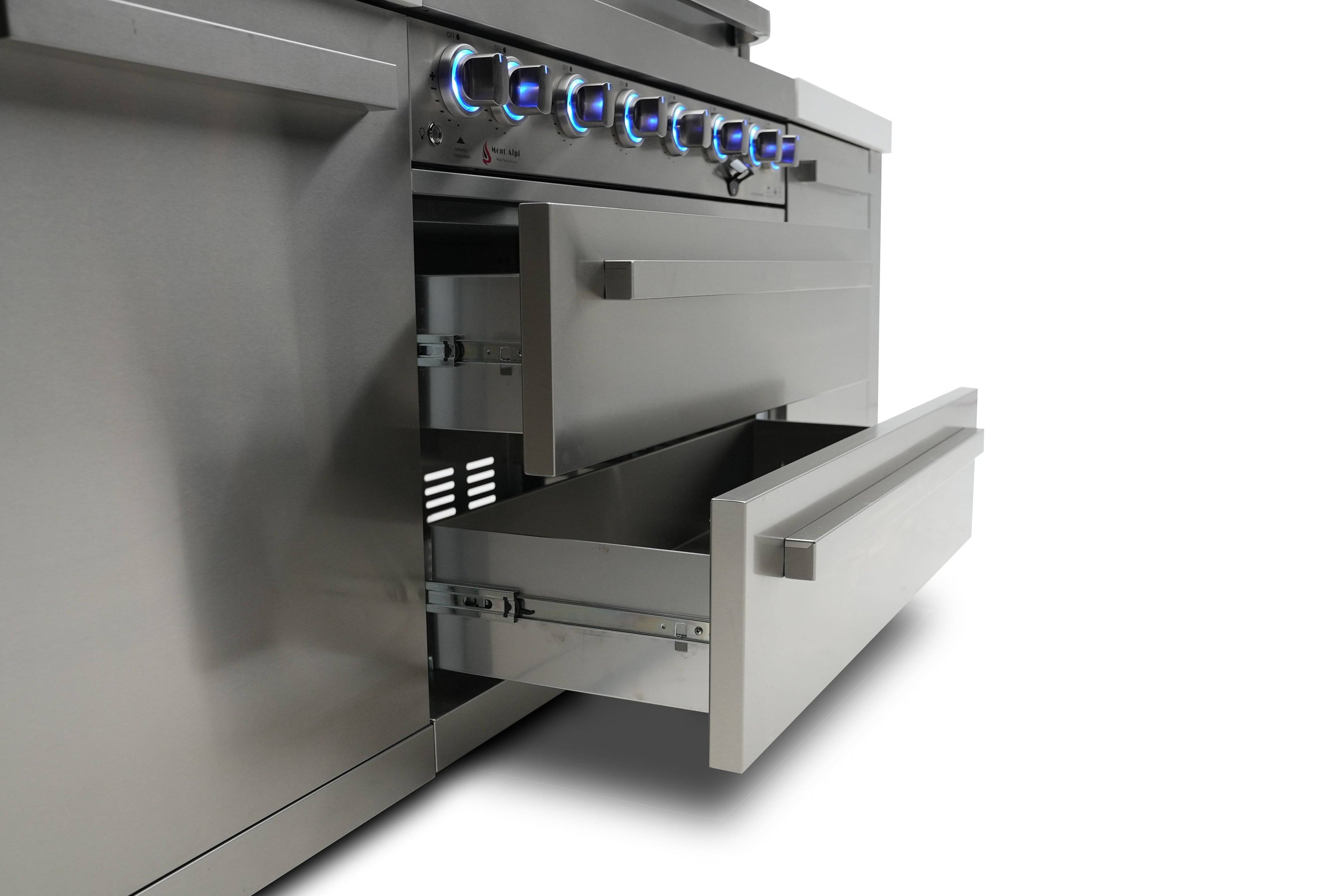 Mont Alpi 805 Deluxe Island with a 90 Degree Corner, Kegerator and Fridge Cabinet - Wheatland Fireplace