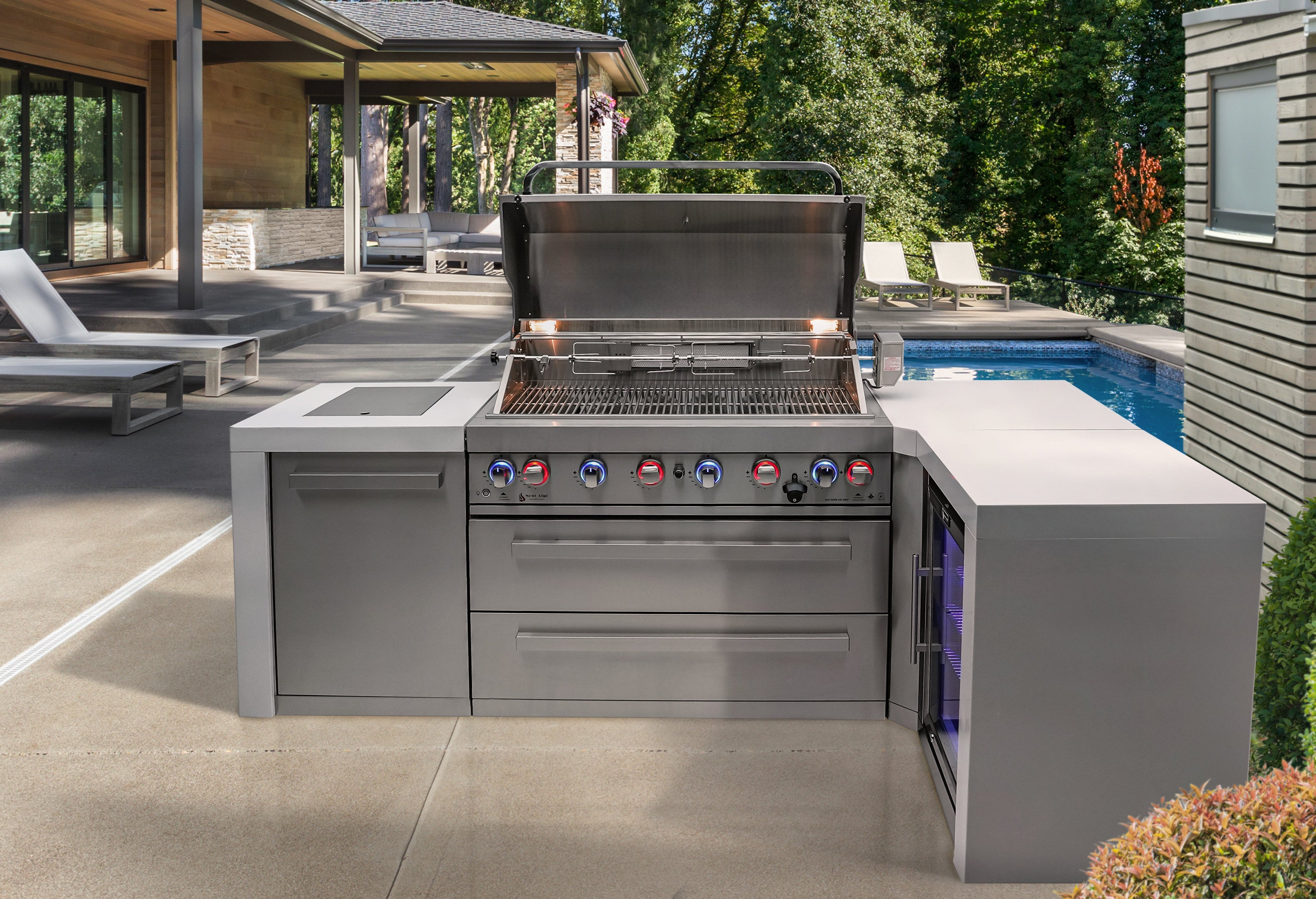 Mont Alpi 805 Deluxe Island with a 90 Degree Corner and a Fridge Cabinet - Wheatland Fireplace