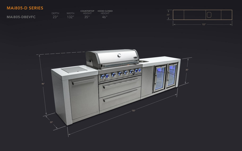 Mont Alpi 805 Deluxe Island with a Beverage Center and Fridge Cabinet - Wheatland Fireplace