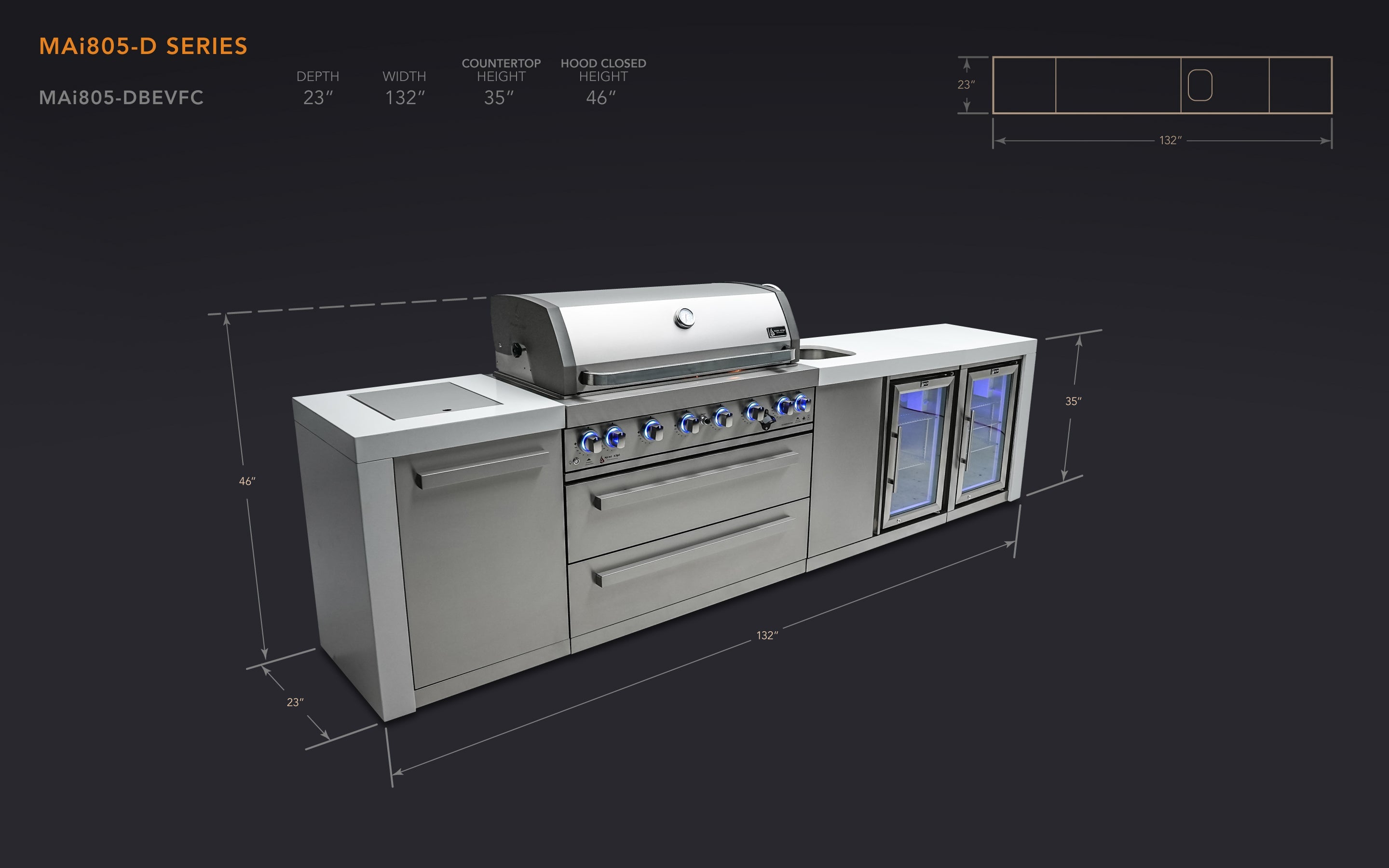 Mont Alpi 805 Deluxe Island with a Beverage Center and Fridge Cabinet - Wheatland Fireplace