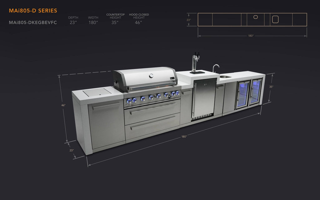 Mont Alpi 805 Deluxe Island with a Kegerator, Beverage Center and Fridge Cabinet - Wheatland Fireplace