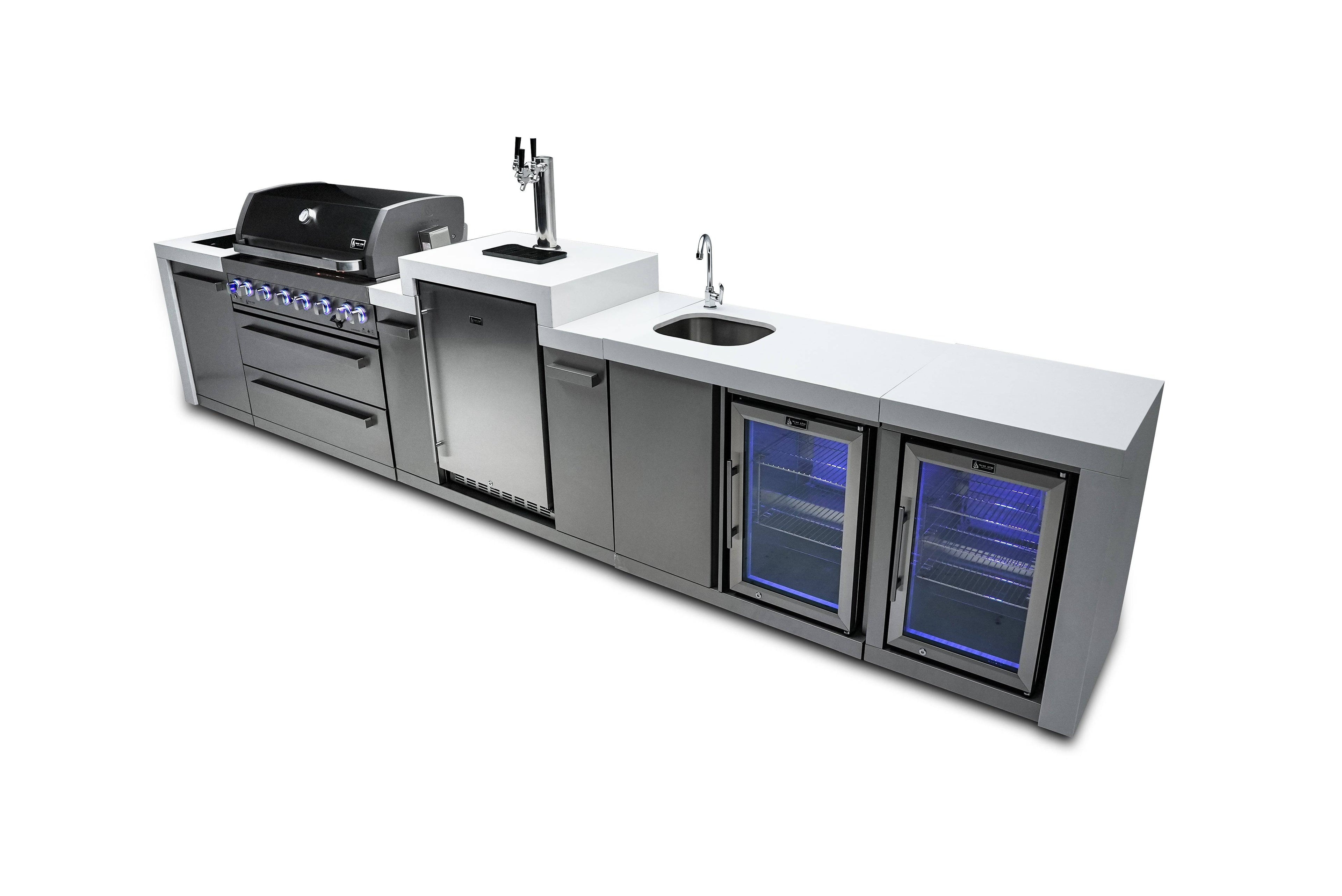 Mont Alpi 805 Deluxe Island with a Kegerator, Beverage Center and Fridge Cabinet - Wheatland Fireplace