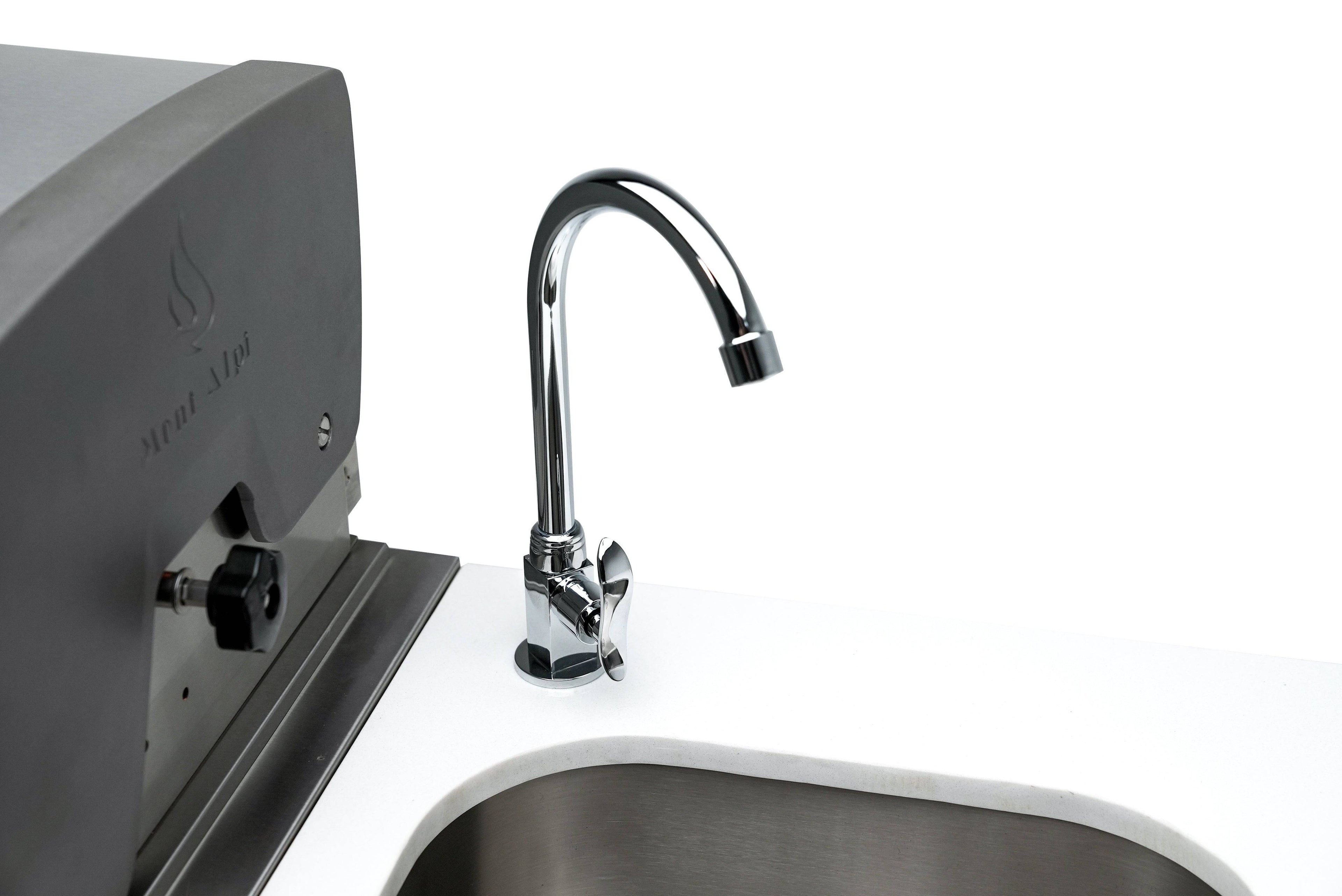 Mont Alpi 805 Deluxe Island with a Kegerator, Beverage Center and Fridge Cabinet - Wheatland Fireplace