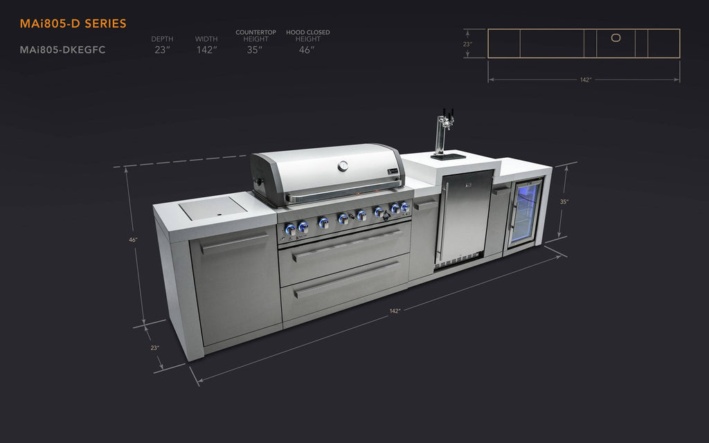 Mont Alpi 805 Deluxe Island with a Kegerator and  Fridge Cabinet - Wheatland Fireplace