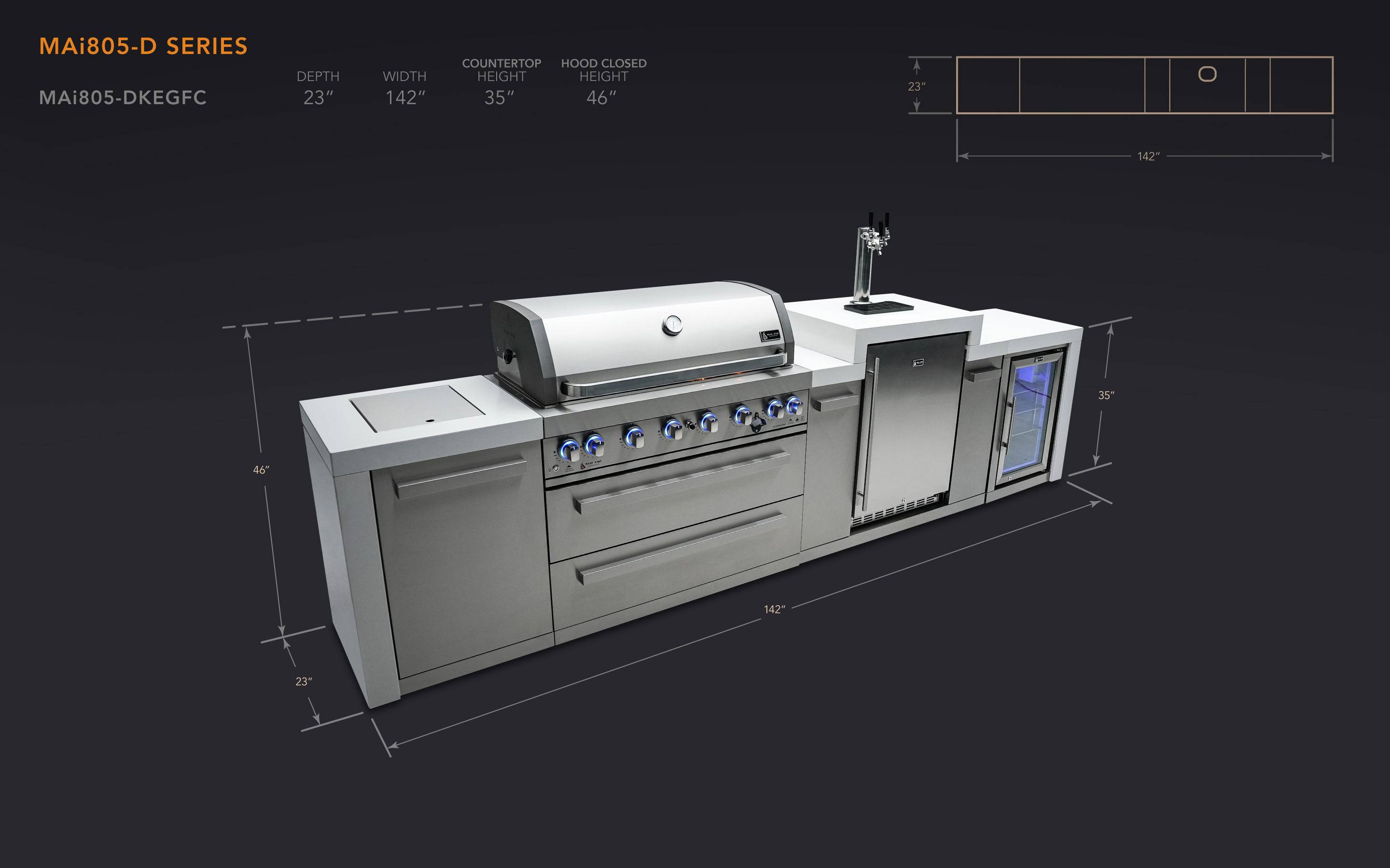 Mont Alpi 805 Deluxe Island with a Kegerator and  Fridge Cabinet - Wheatland Fireplace