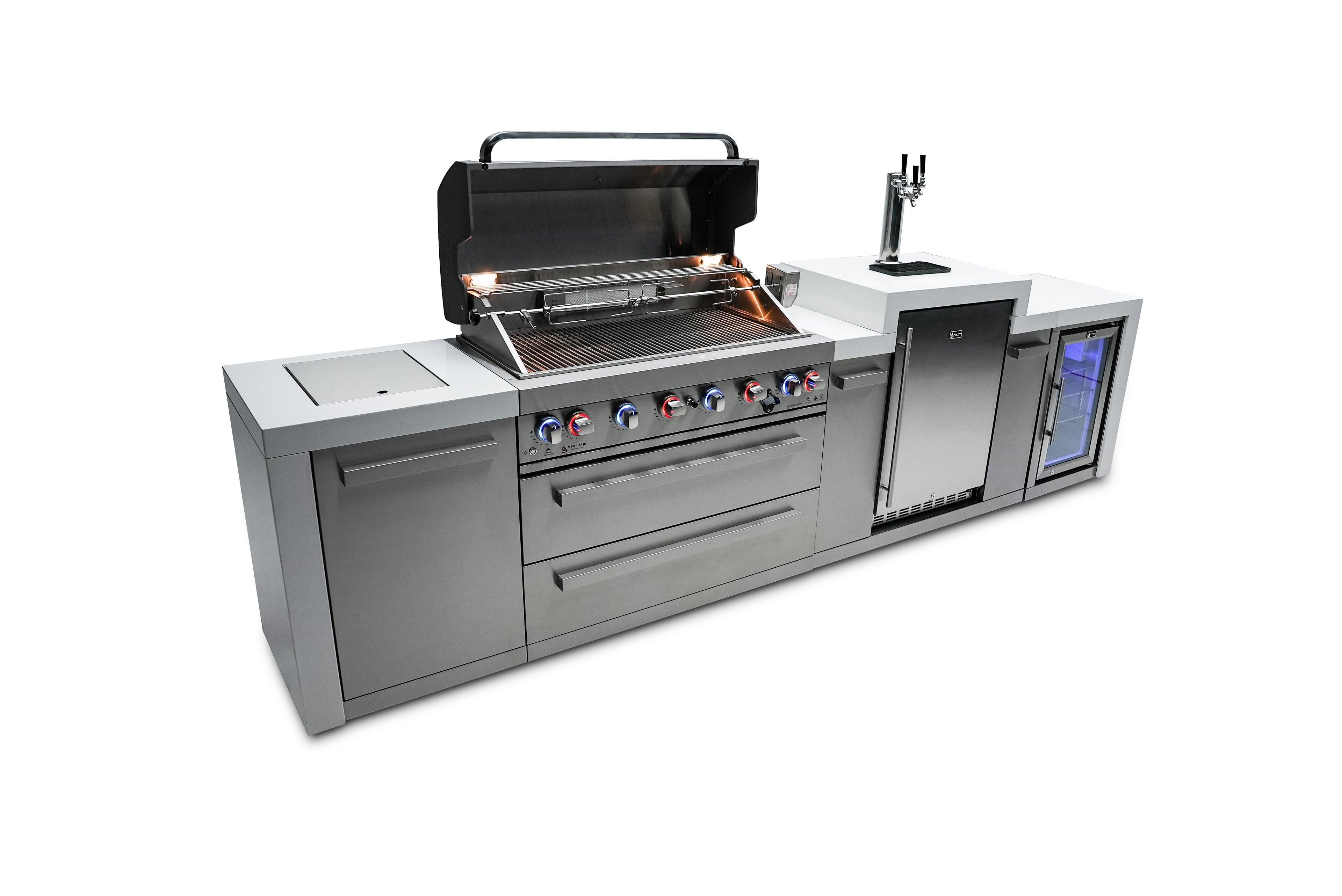 Mont Alpi 805 Deluxe Island with a Kegerator and  Fridge Cabinet - Wheatland Fireplace