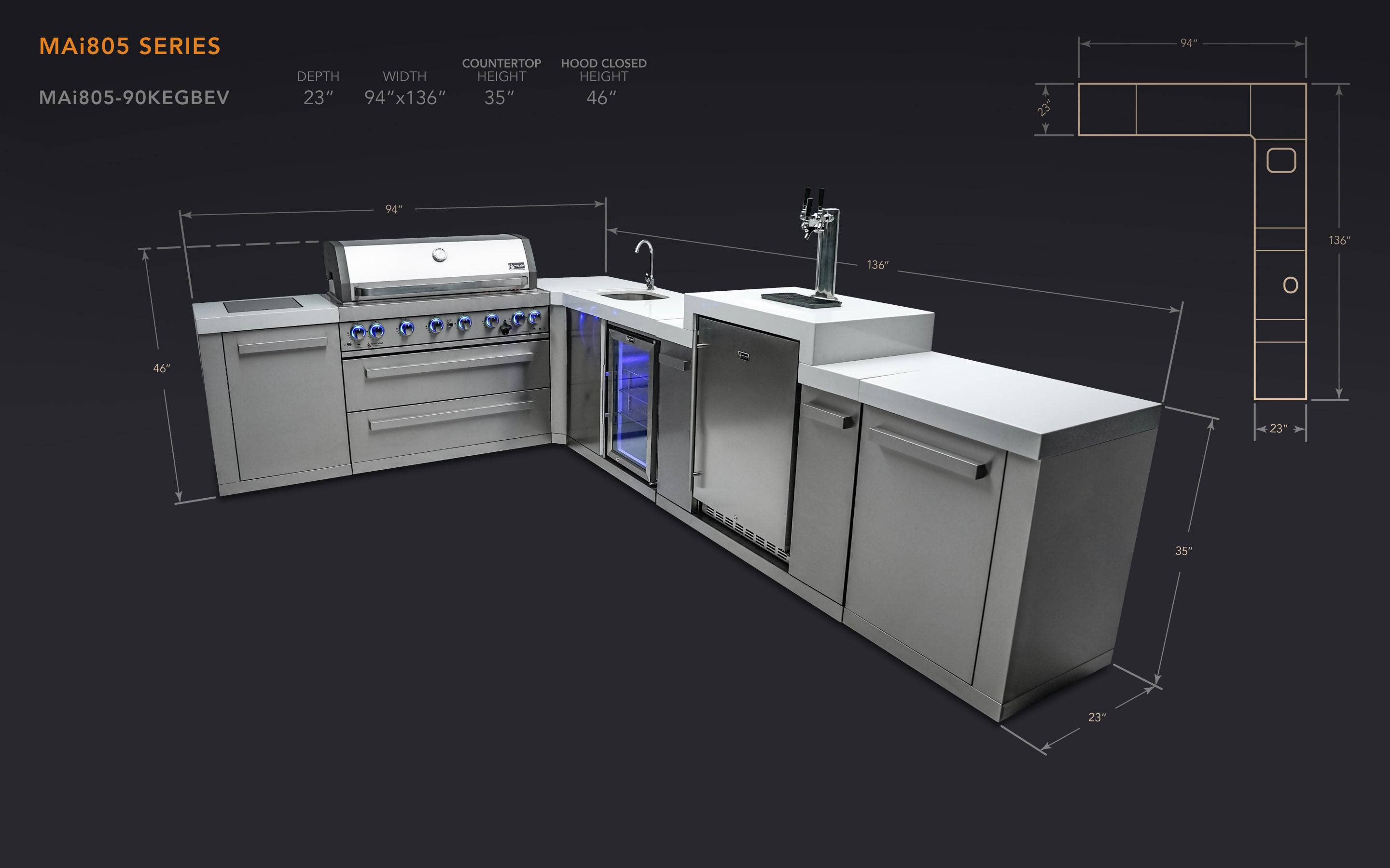 Mont Alpi 805 Island with a 90 Degree Corner, Kegerator and Beverage Center - Wheatland Fireplace