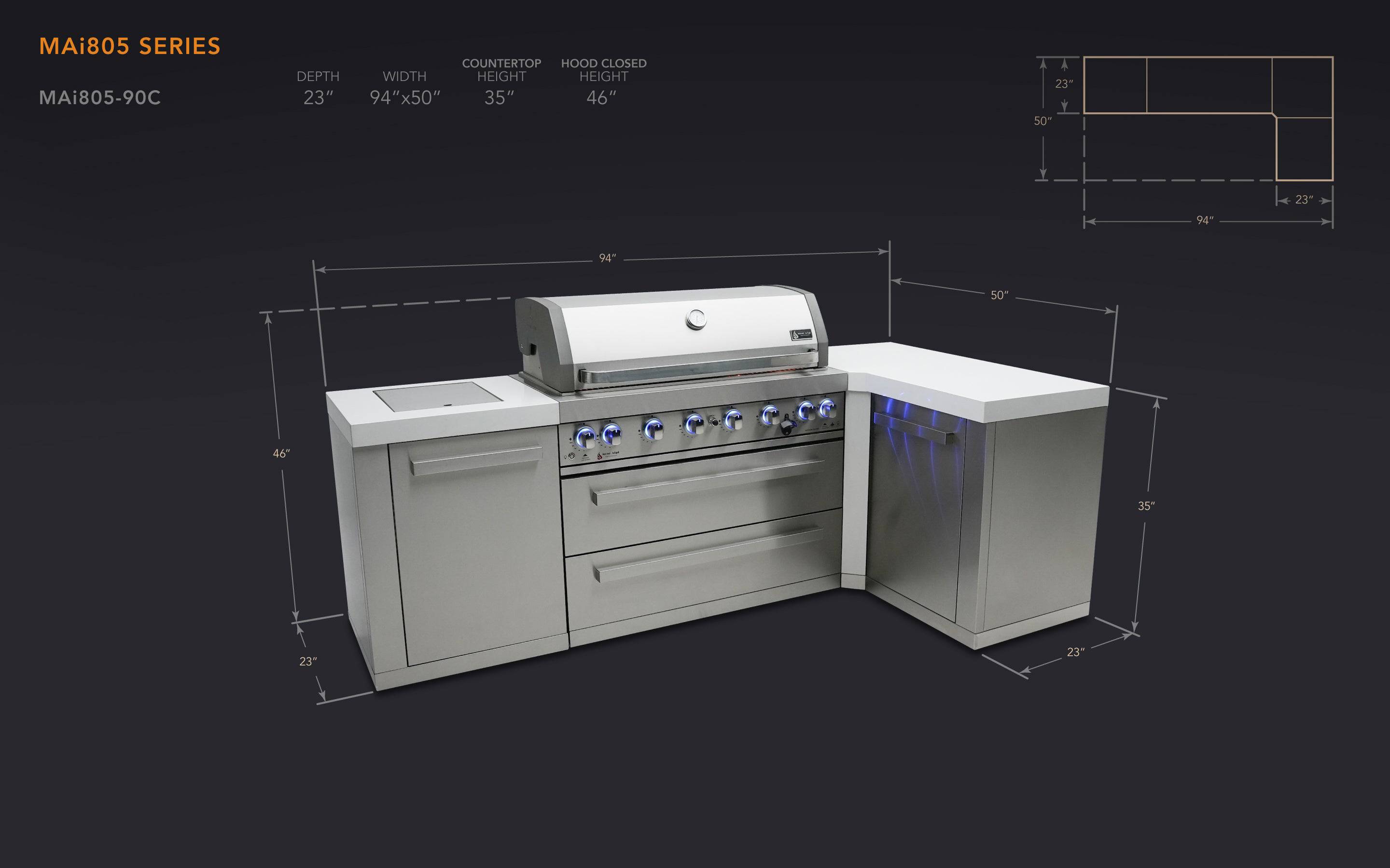 Mont Alpi 805 Island with a 90 Degree Corner - Wheatland Fireplace