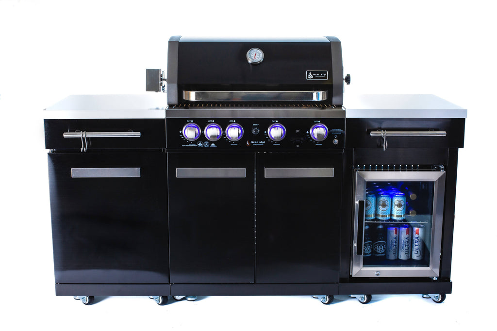Mont Alpi 957 Black Stainless Steel Island with compact refrigerator - Wheatland Fireplace