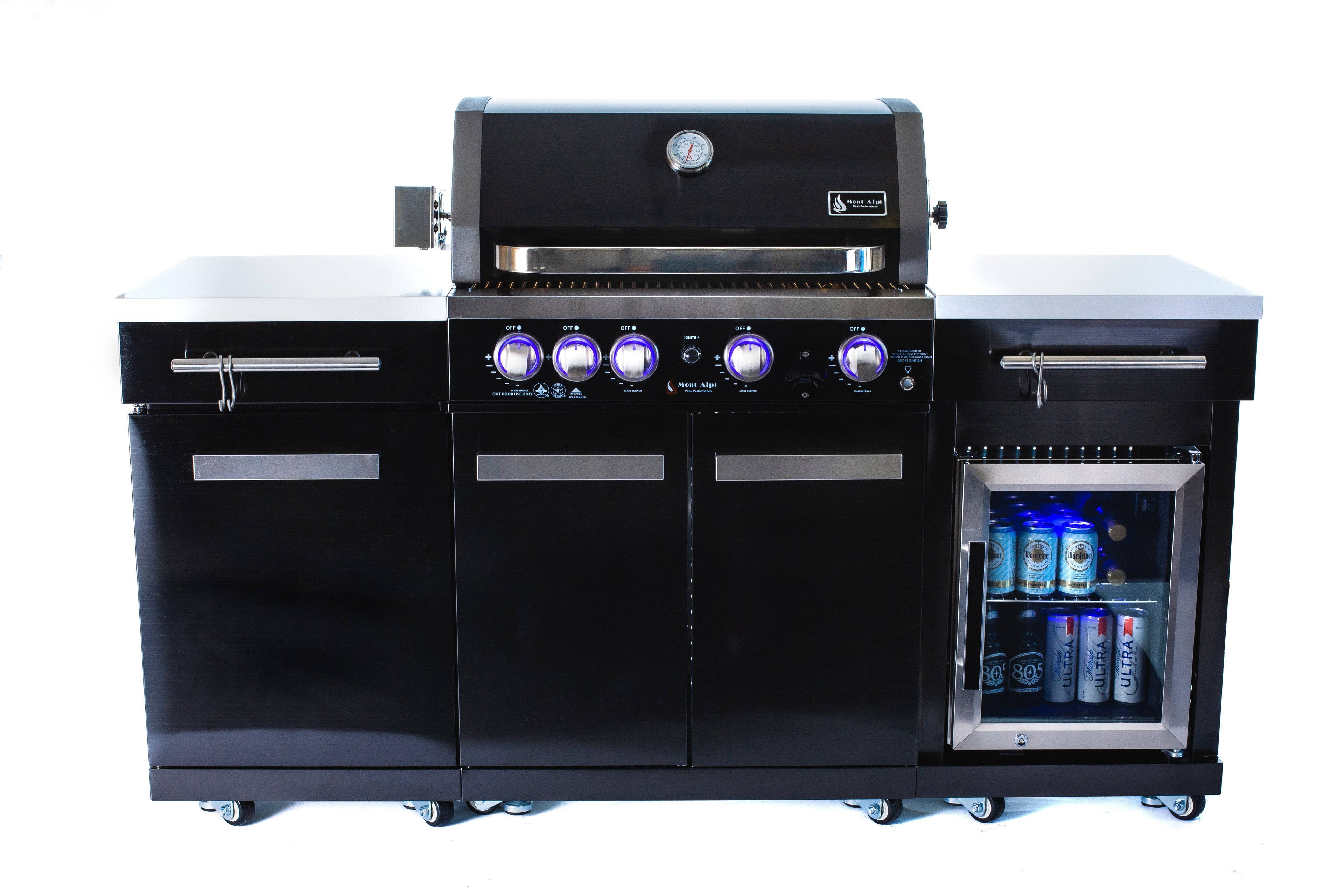 Mont Alpi 957 Black Stainless Steel Island with compact refrigerator - Wheatland Fireplace