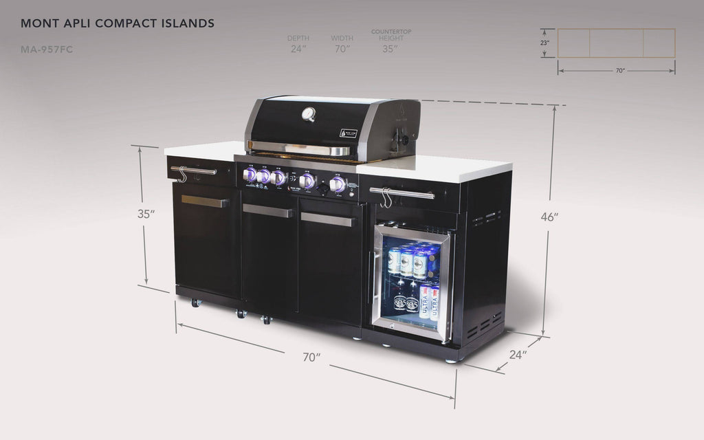 Mont Alpi 957 Black Stainless Steel Island with compact refrigerator - Wheatland Fireplace