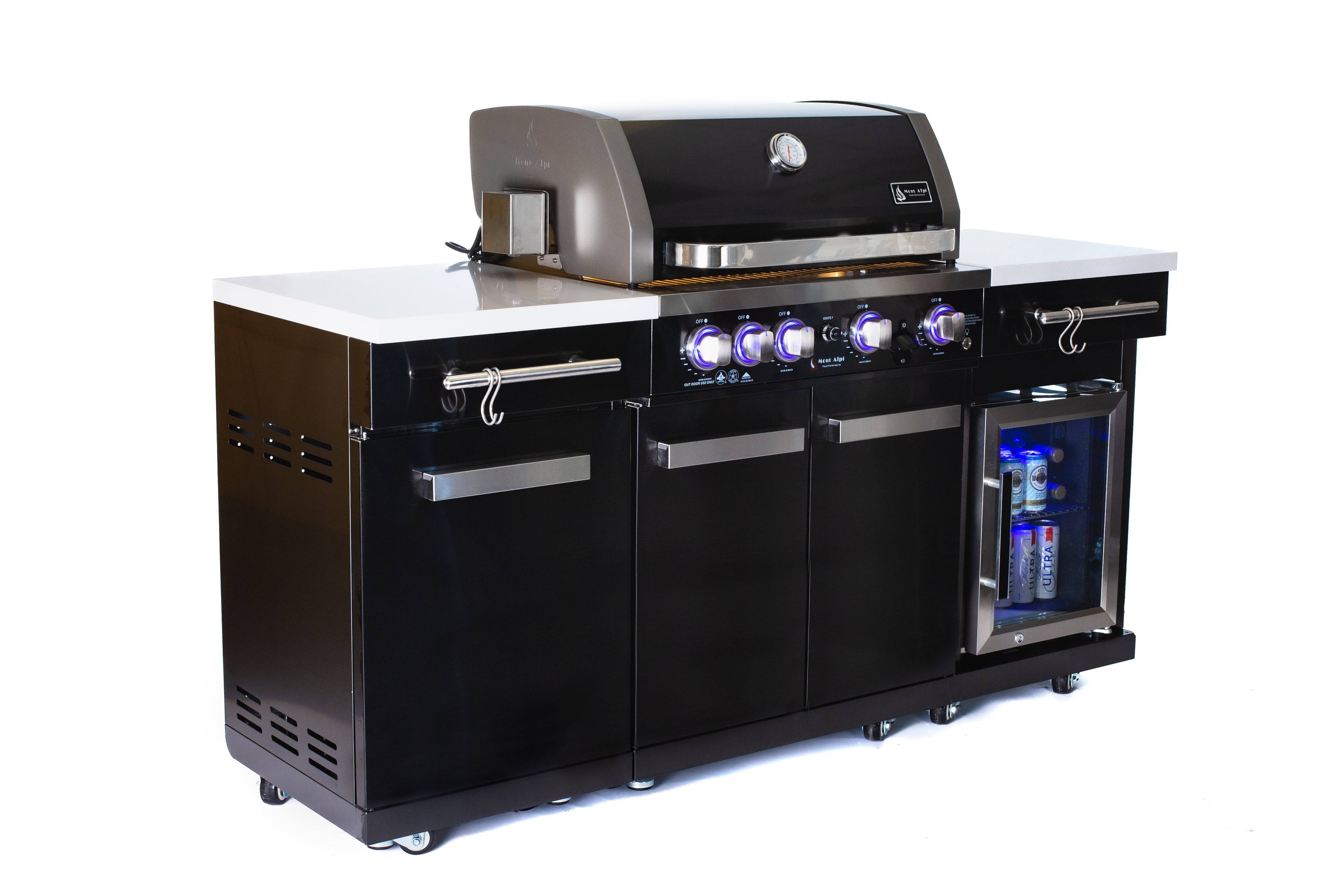 Mont Alpi 957 Black Stainless Steel Island with compact refrigerator - Wheatland Fireplace