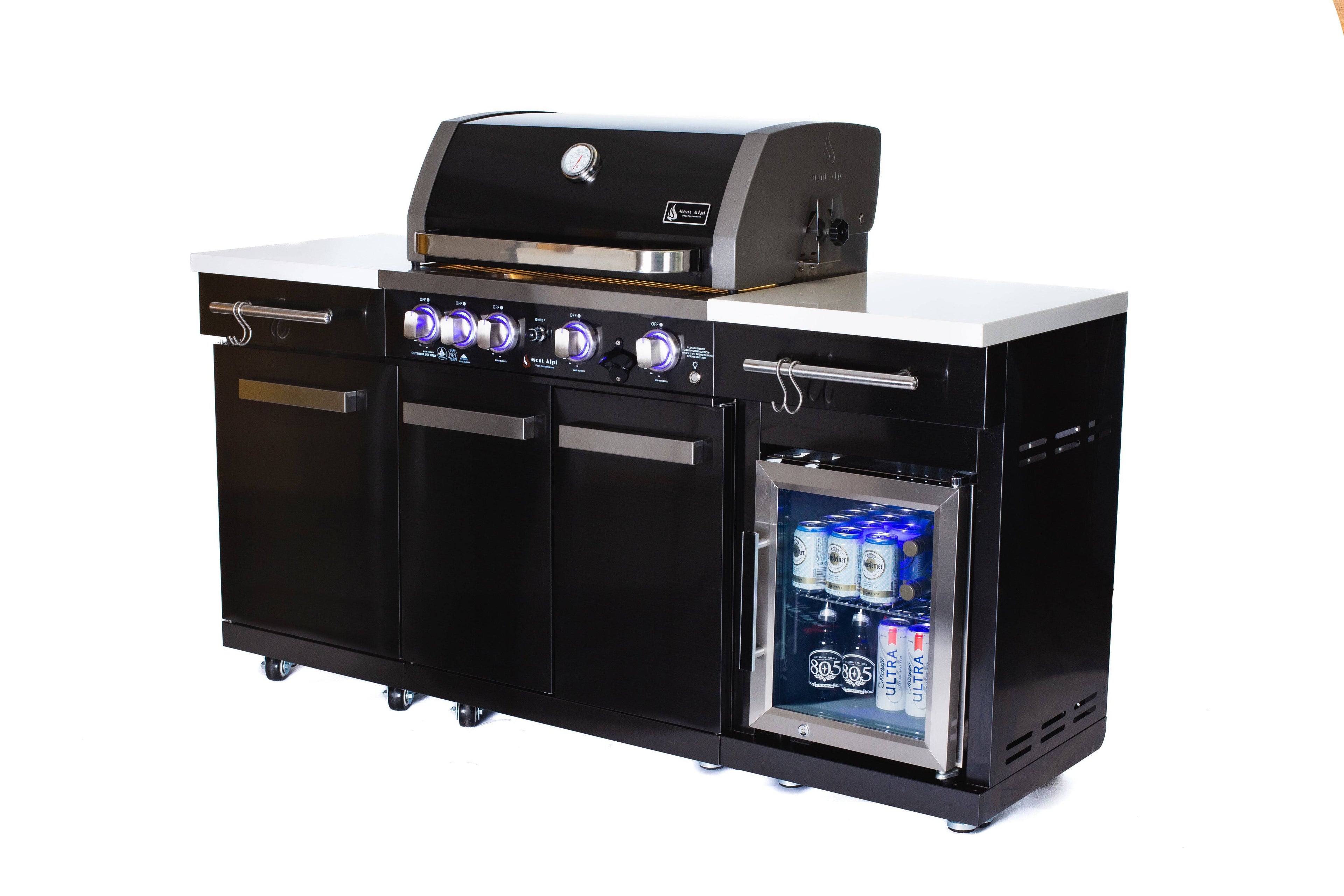 Mont Alpi 957 Black Stainless Steel Island with compact refrigerator - Wheatland Fireplace