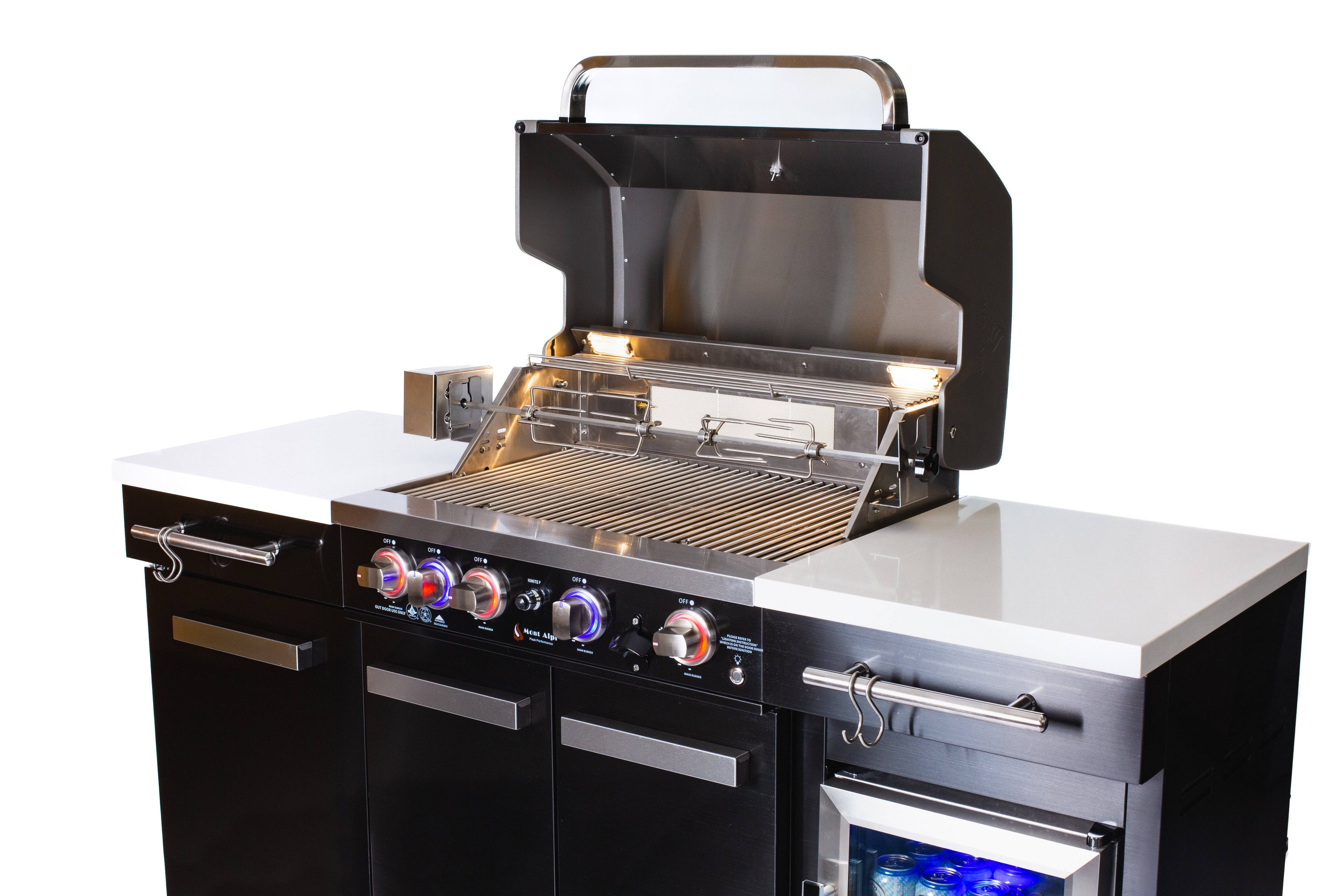Mont Alpi 957 Black Stainless Steel Island with compact refrigerator - Wheatland Fireplace