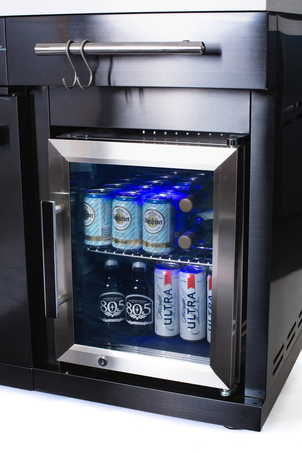 Mont Alpi 957 Black Stainless Steel Island with compact refrigerator - Wheatland Fireplace