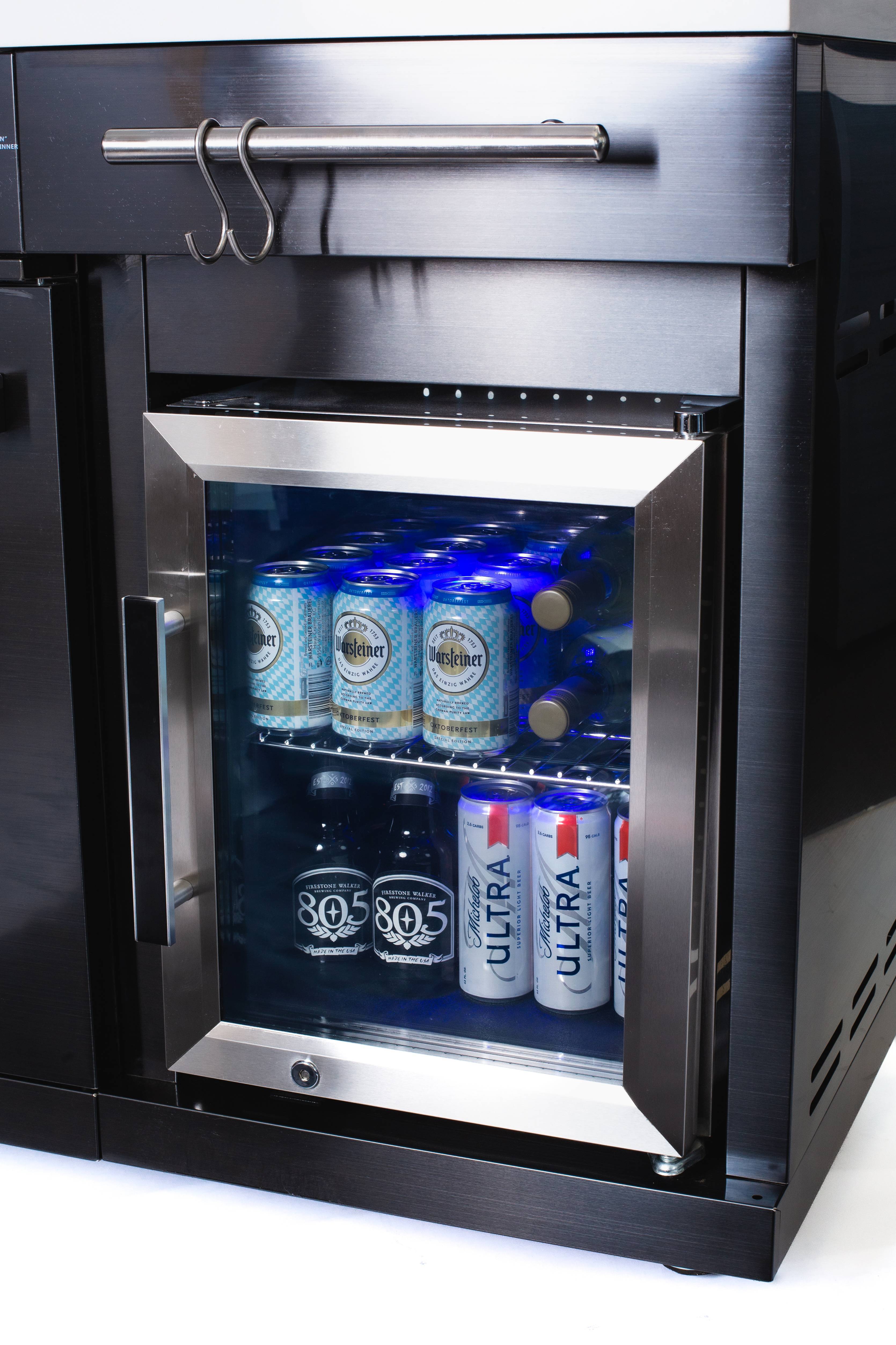 Mont Alpi 957 Black Stainless Steel Island with compact refrigerator - Wheatland Fireplace