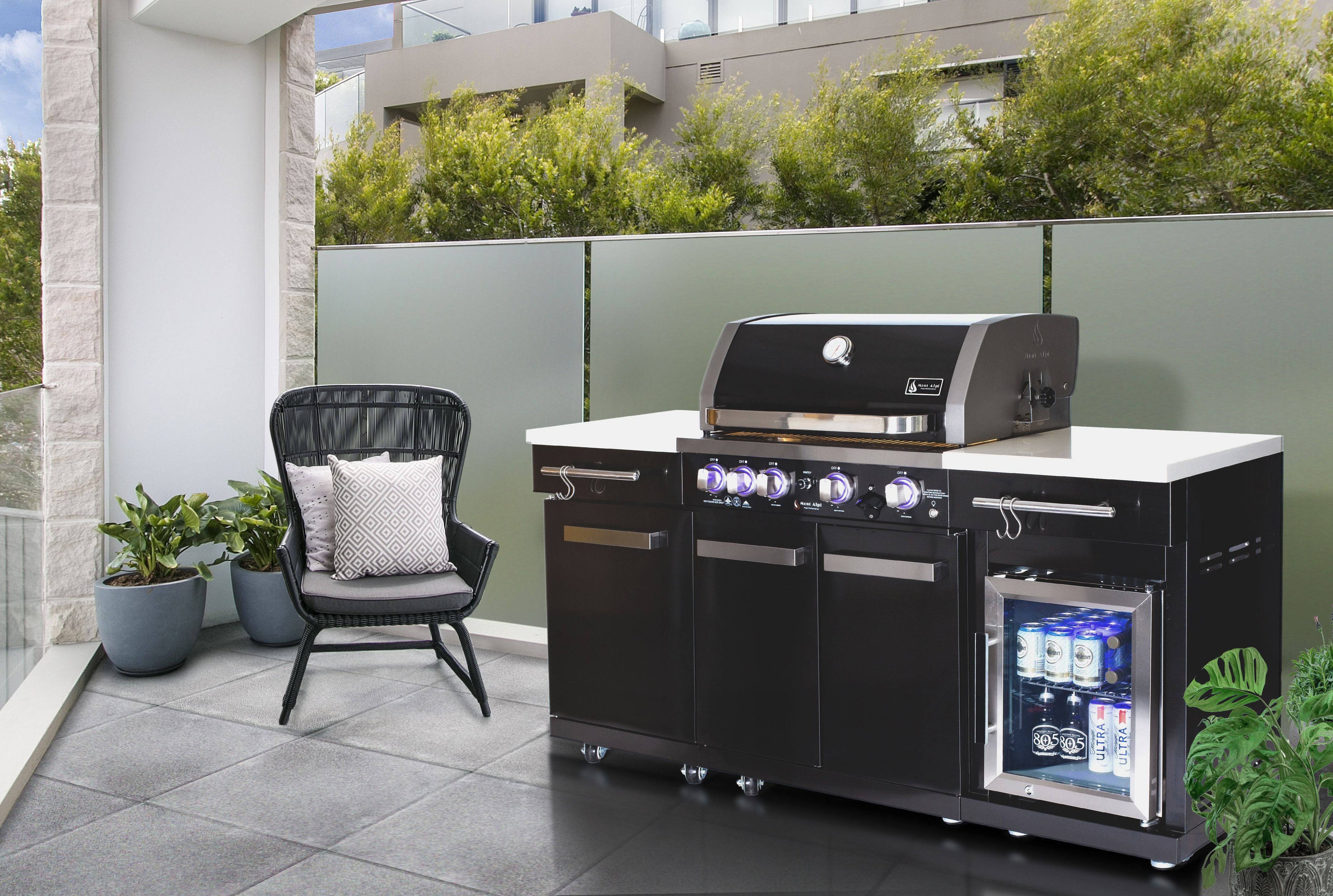 Mont Alpi 957 Black Stainless Steel Island with compact refrigerator - Wheatland Fireplace