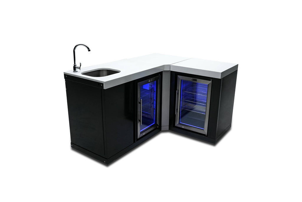 Mont Alpi Black Stainless Steel Beverage Center with 90 Degree Corner and fridge Cabinet - Wheatland Fireplace