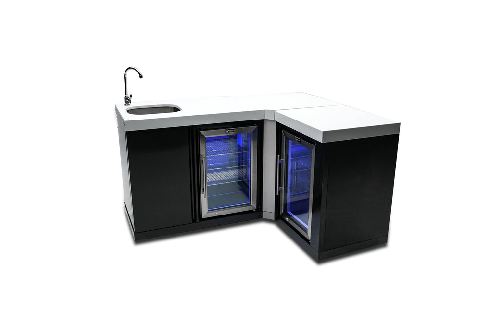 Mont Alpi Black Stainless Steel Beverage Center with 90 Degree Corner and fridge Cabinet - Wheatland Fireplace