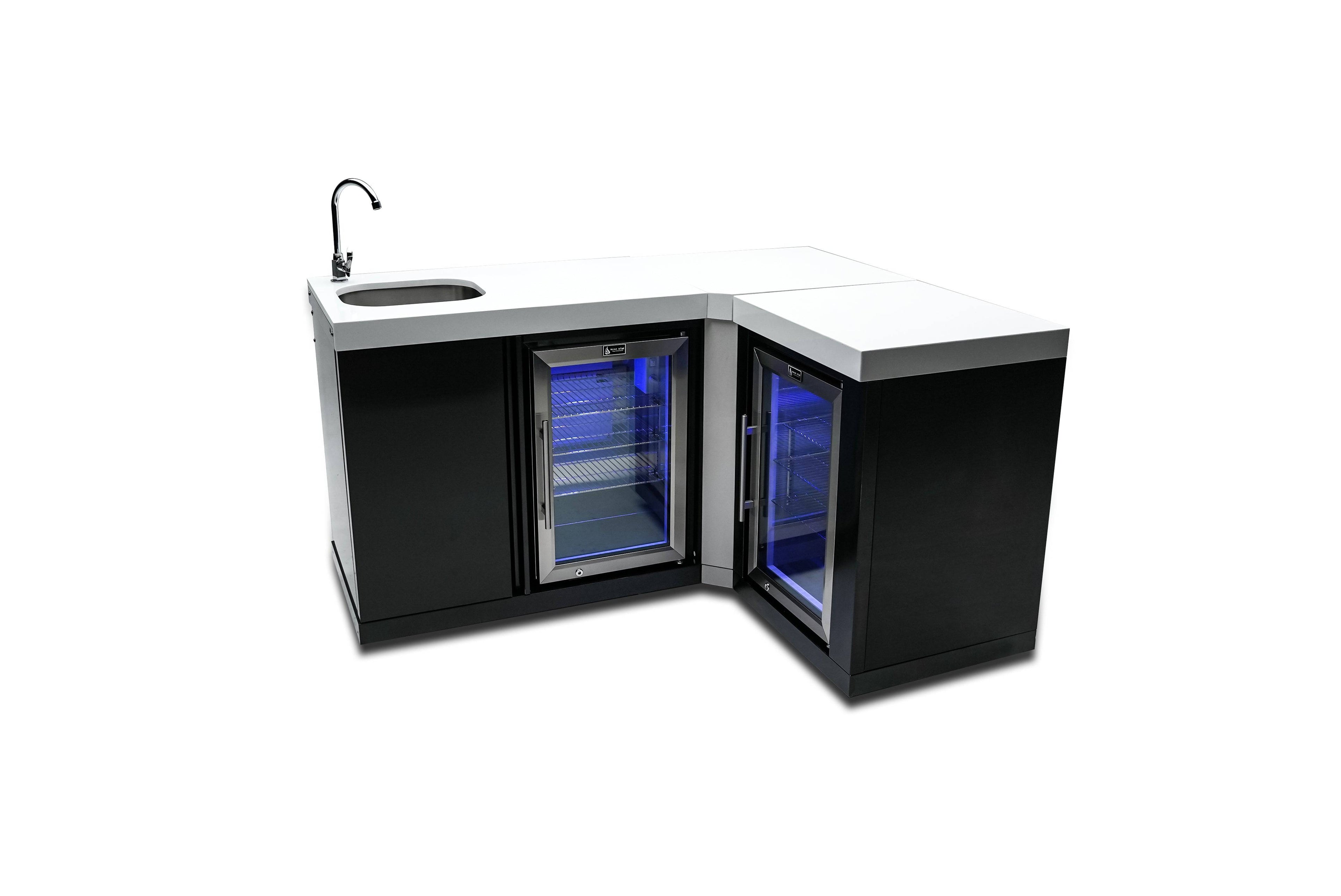 Mont Alpi Black Stainless Steel Beverage Center with 90 Degree Corner and fridge Cabinet - Wheatland Fireplace
