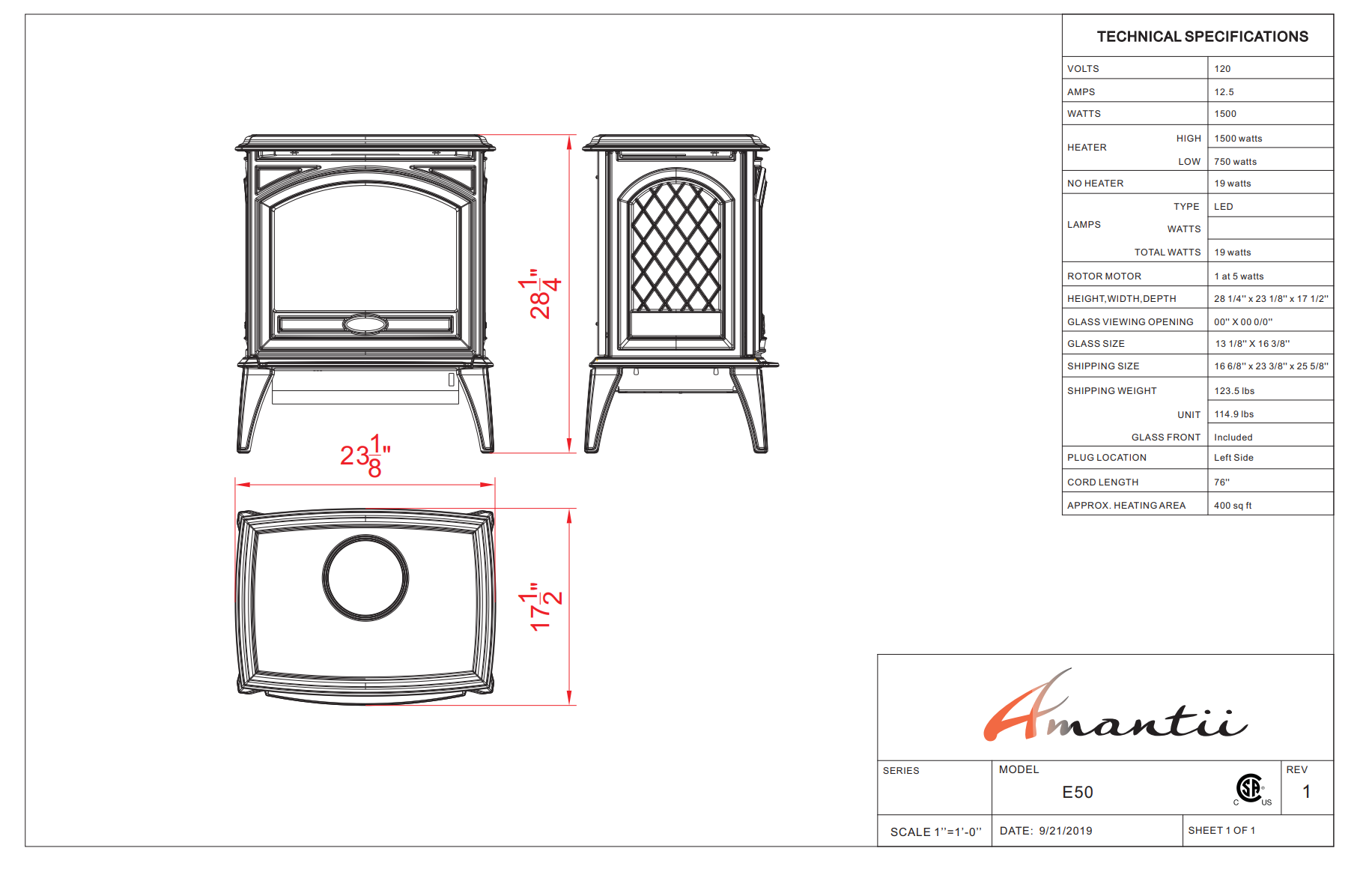 Amantii Cast Iron Freestand Electric Fireplace - Wheatland Fireplace