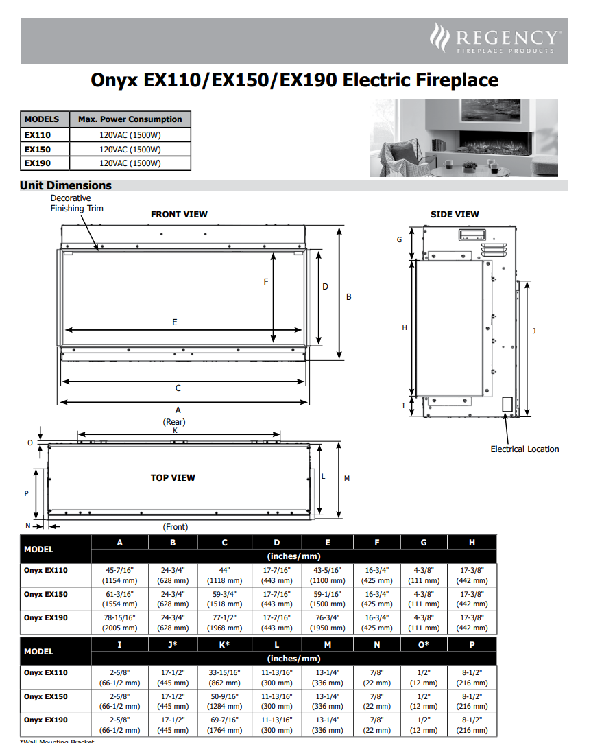 Regency Onyx Multi-Sided Modern Electric Fireplace - Wheatland Fireplace