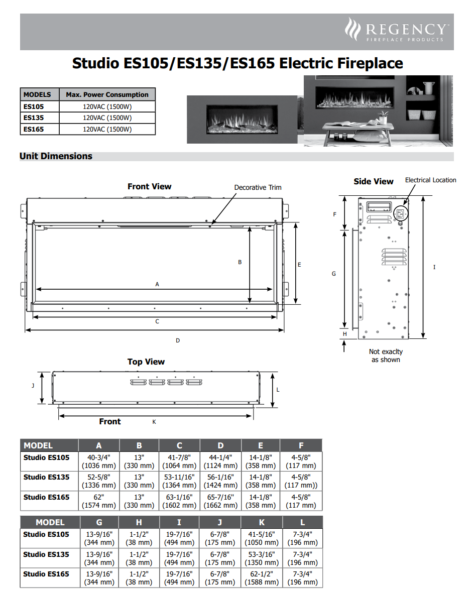 Regency Studio Slim Electric Fireplace - Wheatland Fireplace