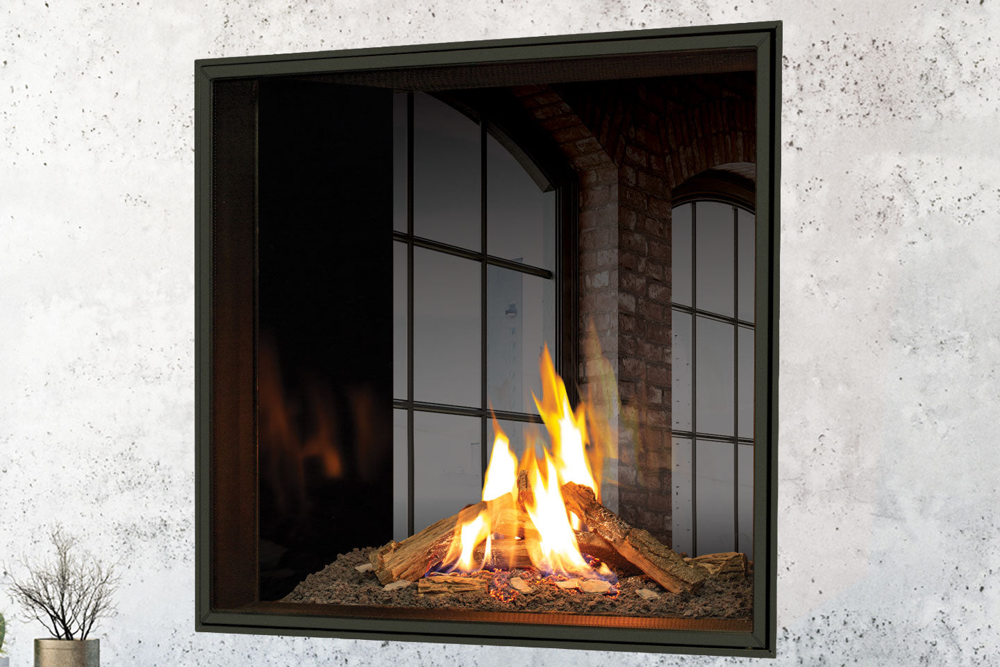 U33 See Through Gas Fireplace IPI w/Horizontal Fluted Liner & Remote - Wheatland Fireplace