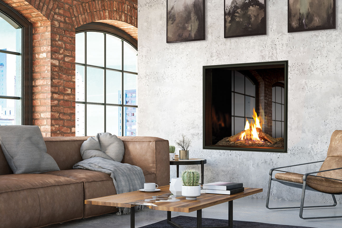 U33 See Through Gas Fireplace IPI w/Horizontal Fluted Liner & Remote - Wheatland Fireplace
