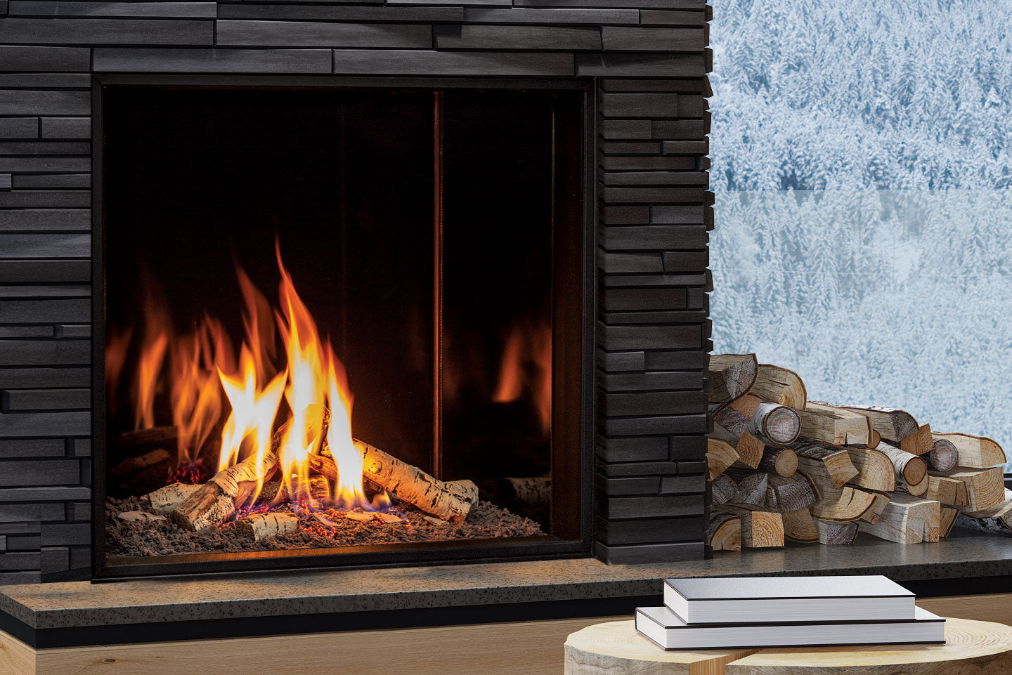 U33 See Through Gas Fireplace IPI w/Horizontal Fluted Liner & Remote - Wheatland Fireplace
