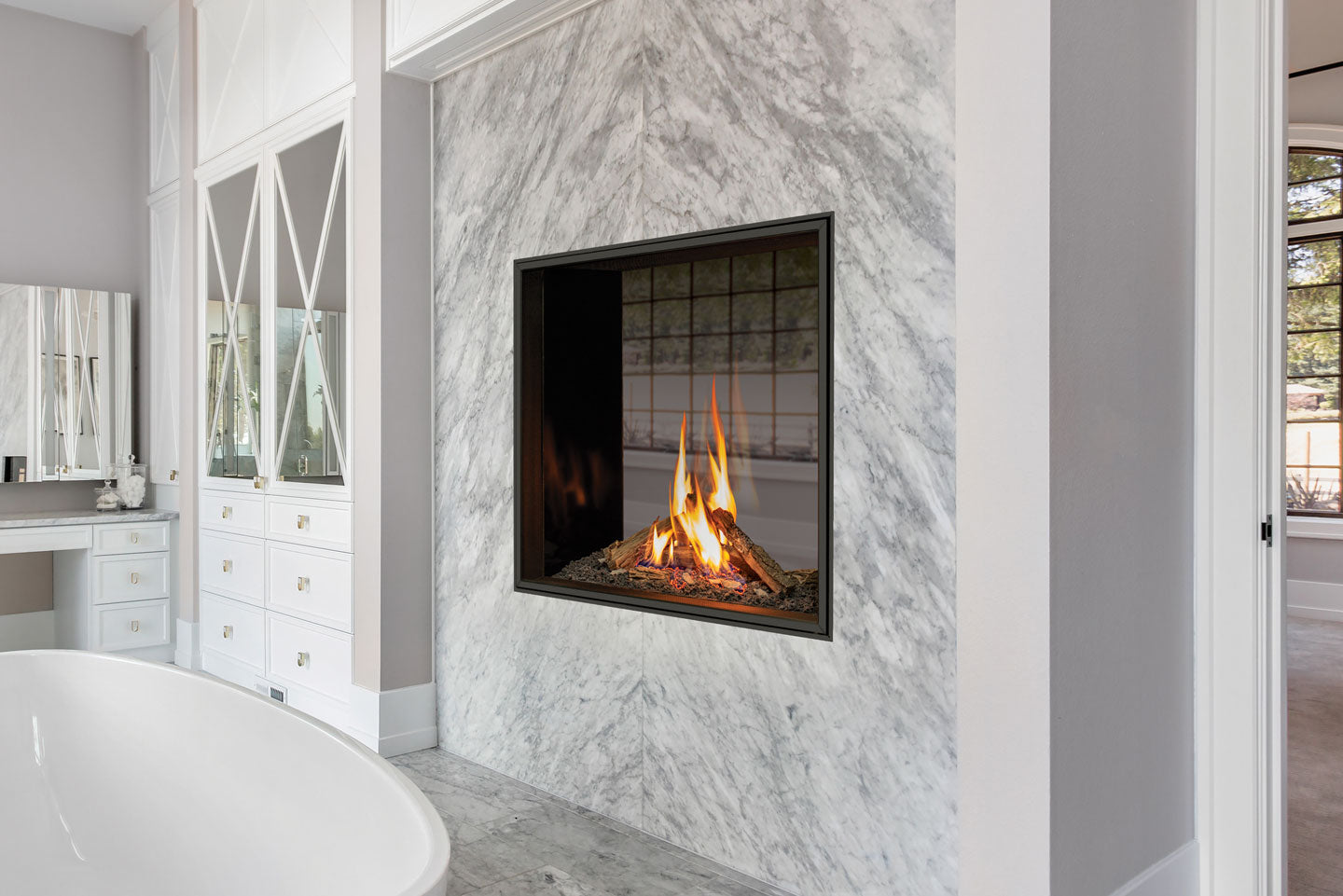 U33 See Through Gas Fireplace IPI w/Horizontal Fluted Liner & Remote - Wheatland Fireplace