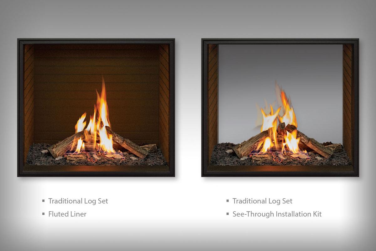 U33 See Through Gas Fireplace IPI w/Horizontal Fluted Liner & Remote - Wheatland Fireplace