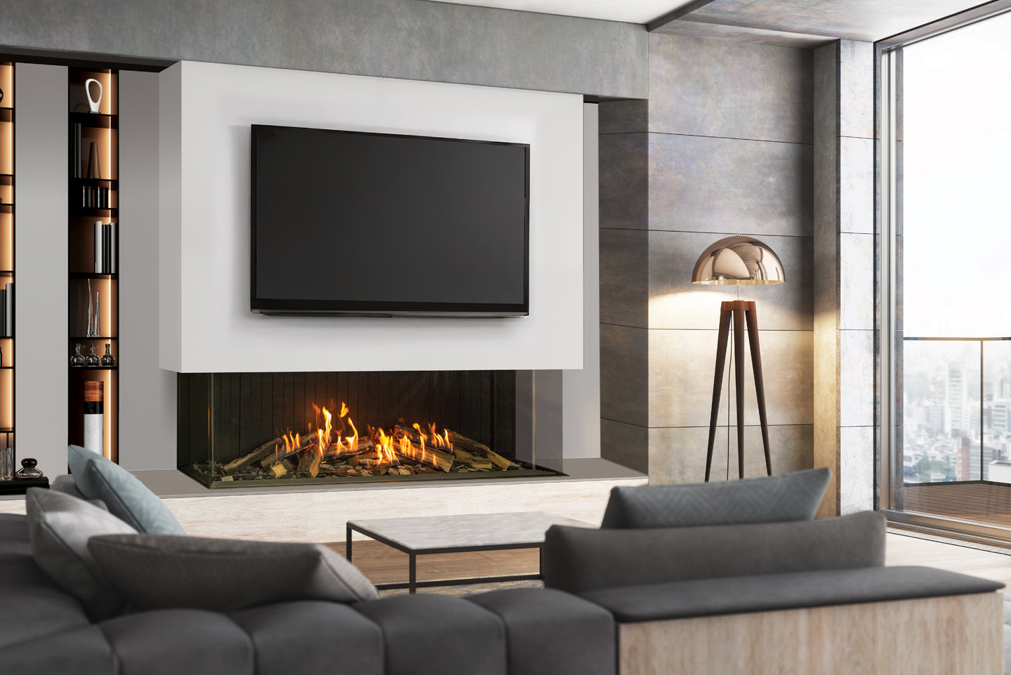 U70 Tall Ultra Urbana Gas Fireplace IPI NG w/Steel Fluted Liner (Fire-In-Log Separate) - Wheatland Fireplace